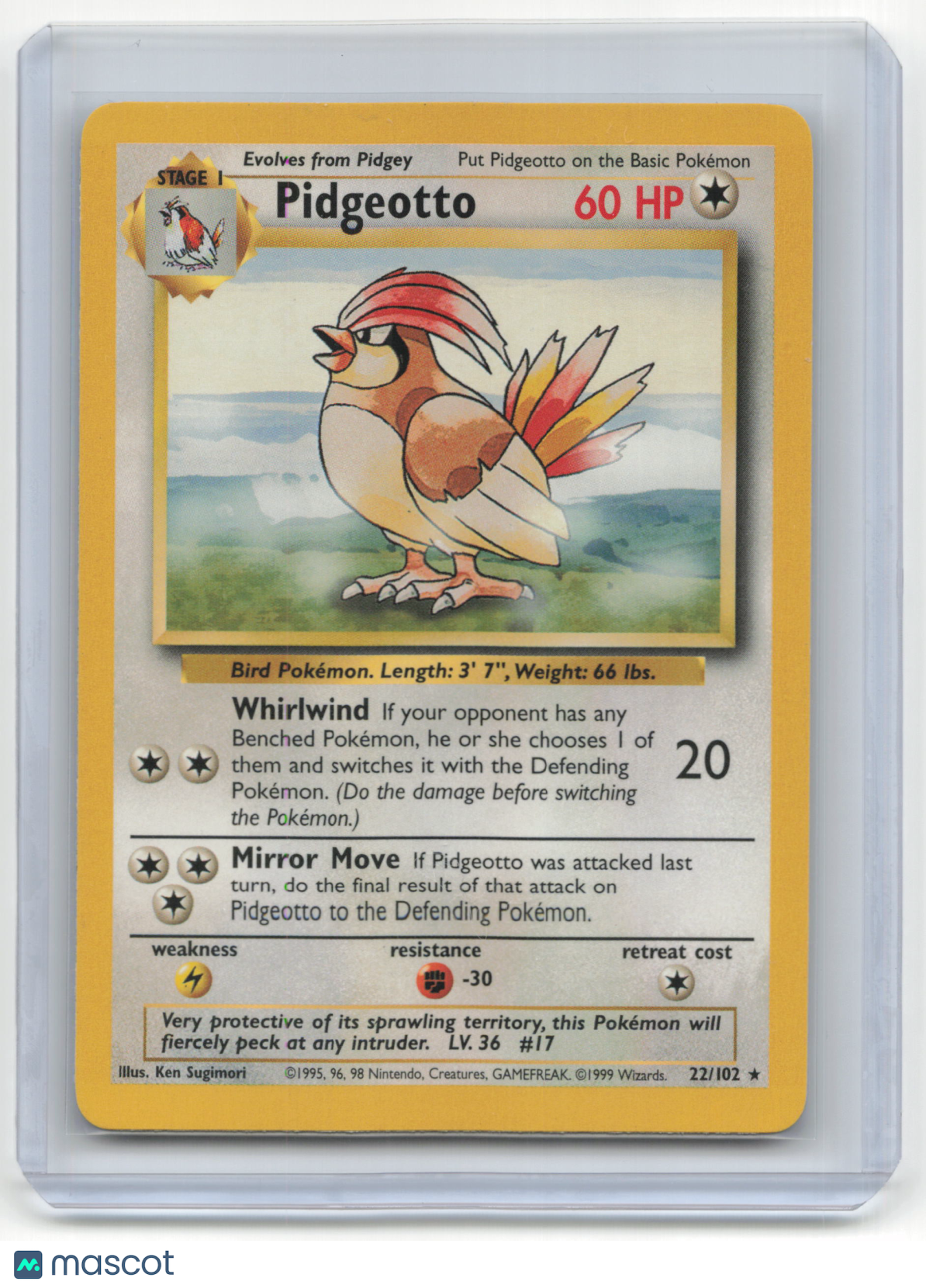 1999 Pokemon Pidgeotto Base Set #22/102 Lightly Played Basic