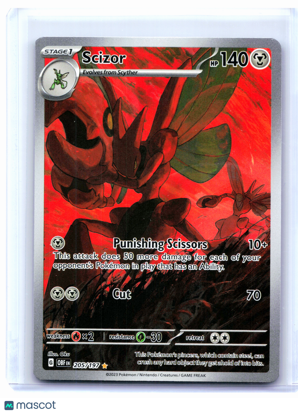 2023 Pokemon—Scizor #205/197 Obsidian Flames—Illustration Rare Holo