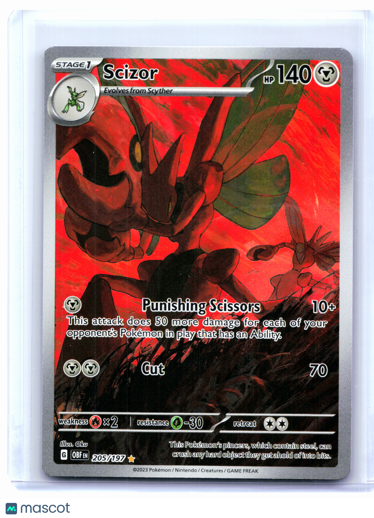 2023 Pokemon—Scizor #205/197 Obsidian Flames—Illustration Rare Holo