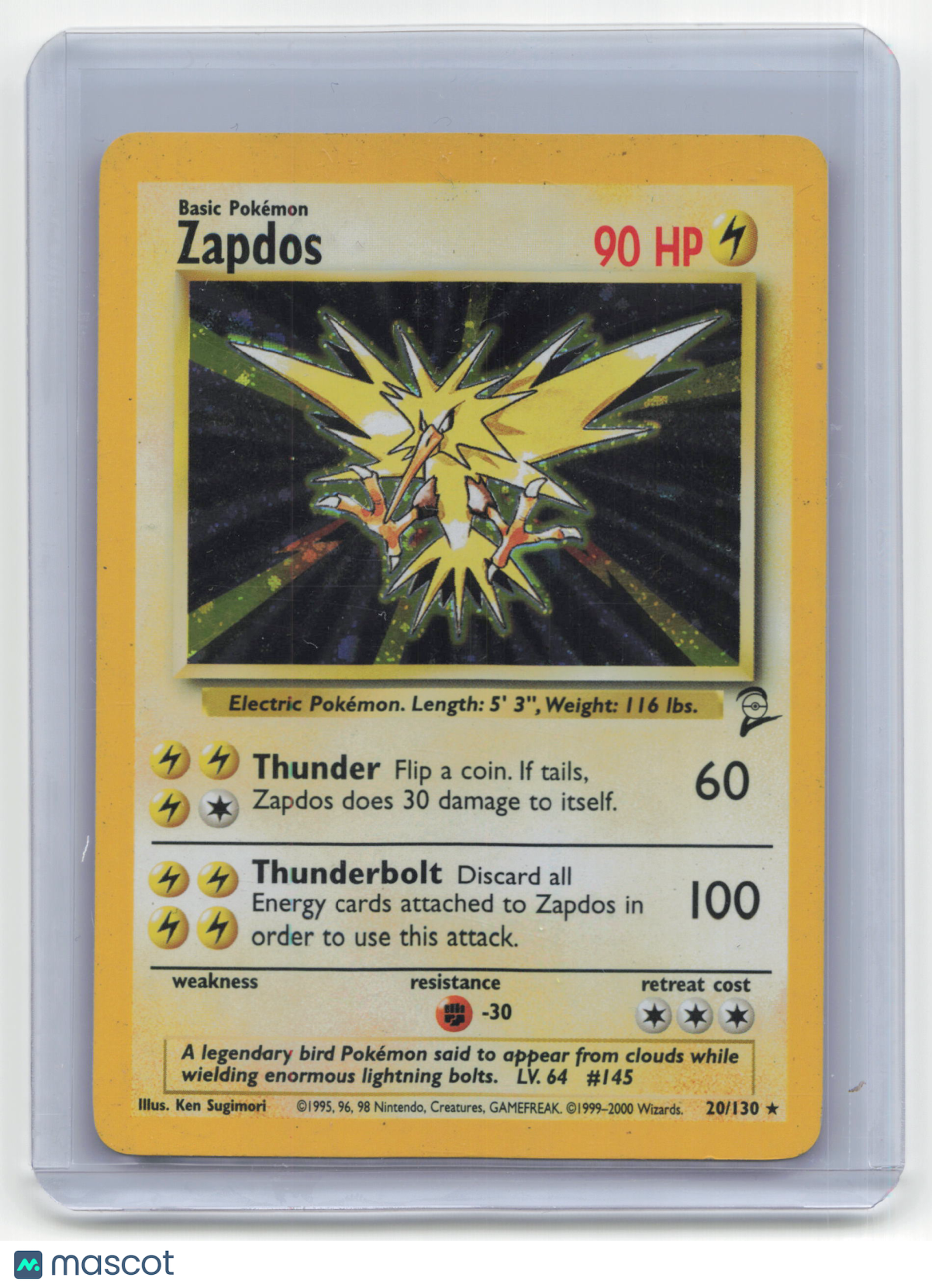 Pokemon Zapdos 2000 Base Set 2 #20/130 Damaged
