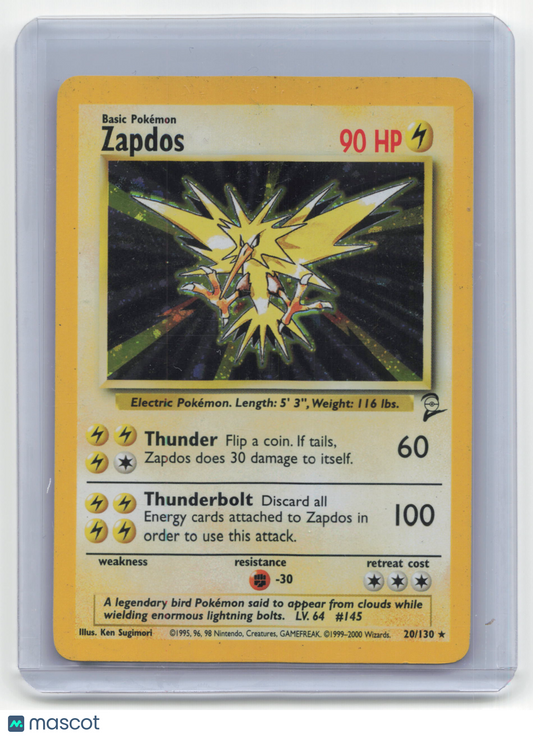 Pokemon Zapdos 2000 Base Set 2 #20/130 Damaged