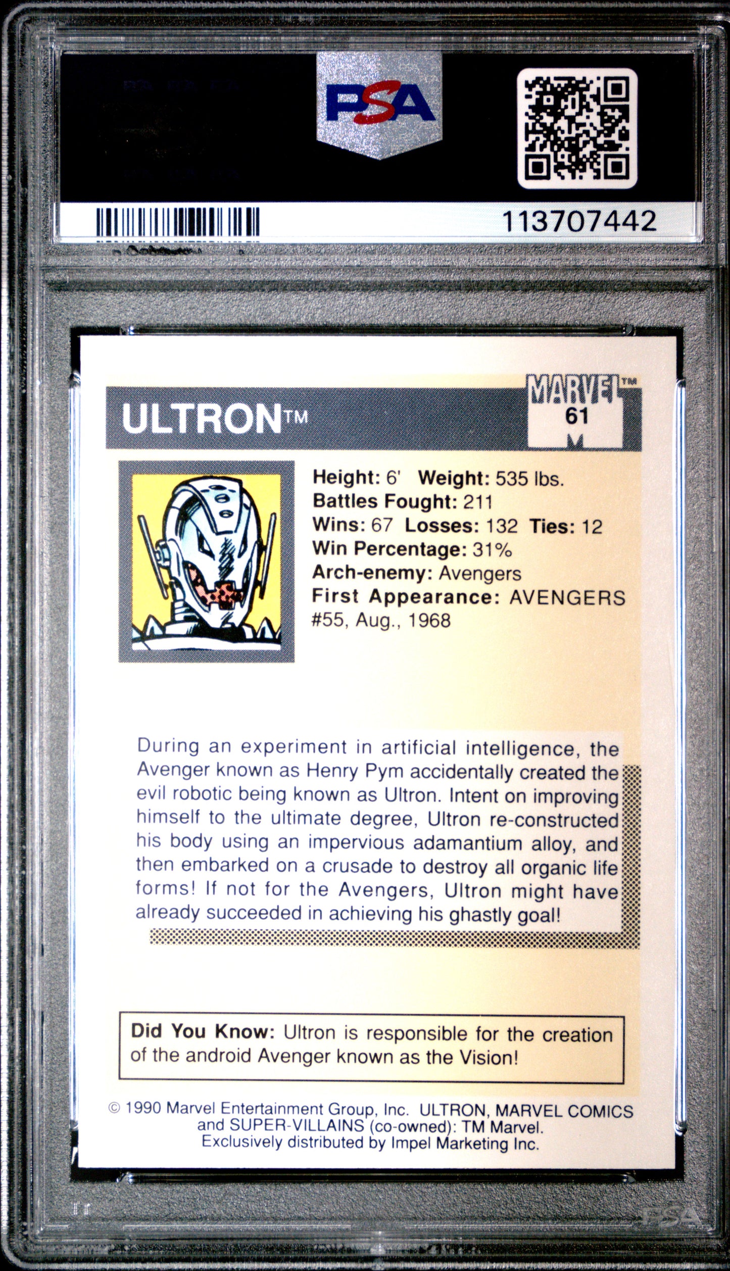 1990 Marvel Universe N/A Ultron #61 PSA 8
