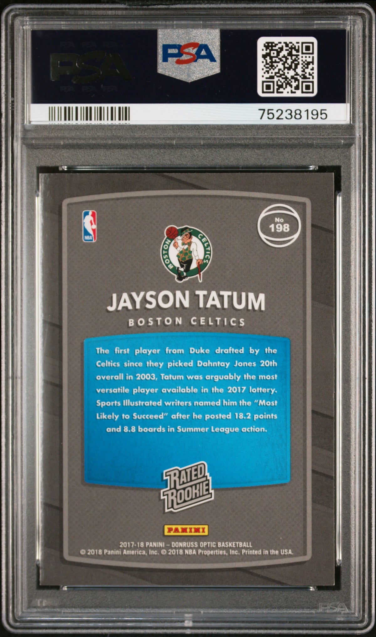 Panini 2017 Panini Donruss Optic Basketball—Jayson Tatum #198 Red Yellow —PSA 9