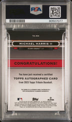 2023 Topps Tribute Baseball—Michael Harris II - Autographs-Purple 10/50—PSA 10