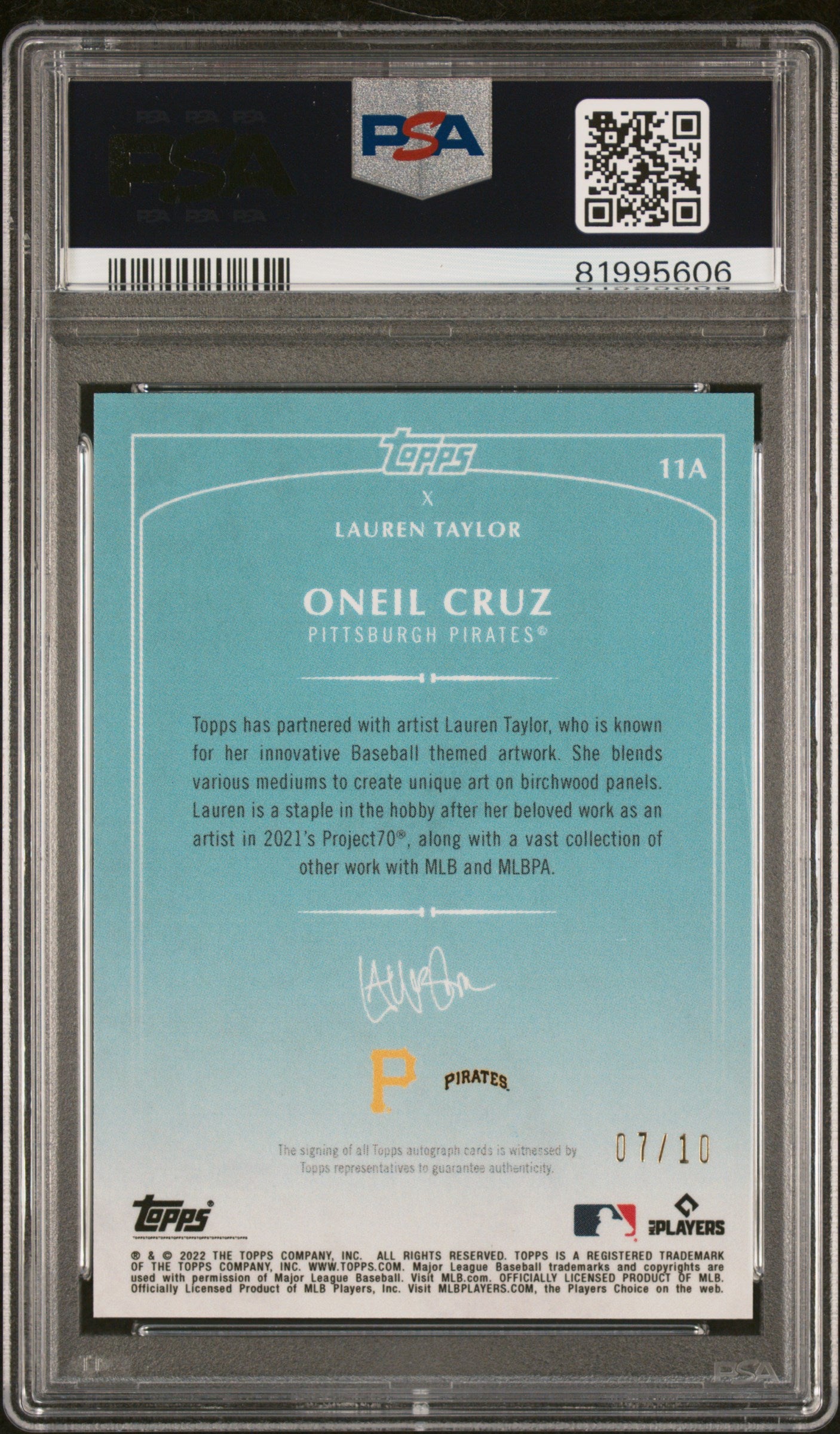 2022 Topps X Lauren Taylor Autographs Baseball Oneil Cruz Red #11A PSA 9