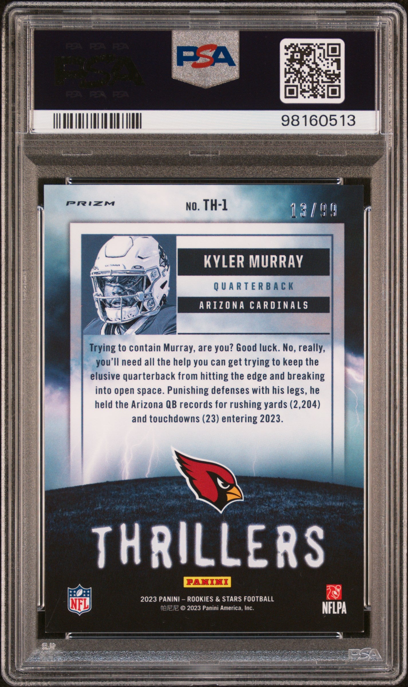 2023 Panini Rookies & Stars Thrillers Football Kyler Murray Red #TH1 PSA 9