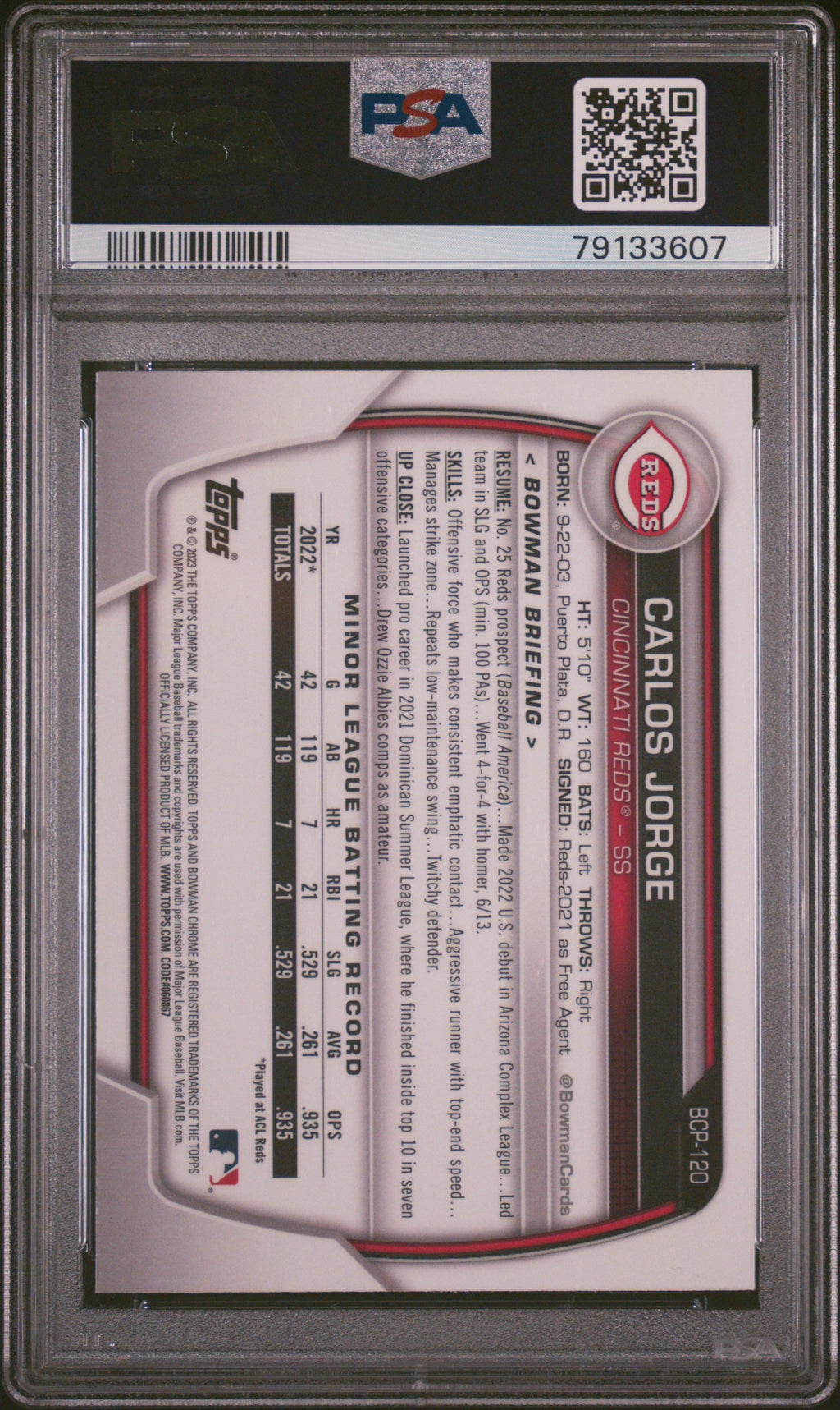 2023 Bowman Mega Box Chrome Baseball—Carlos Jorge #120 1st Mojo —PSA 10