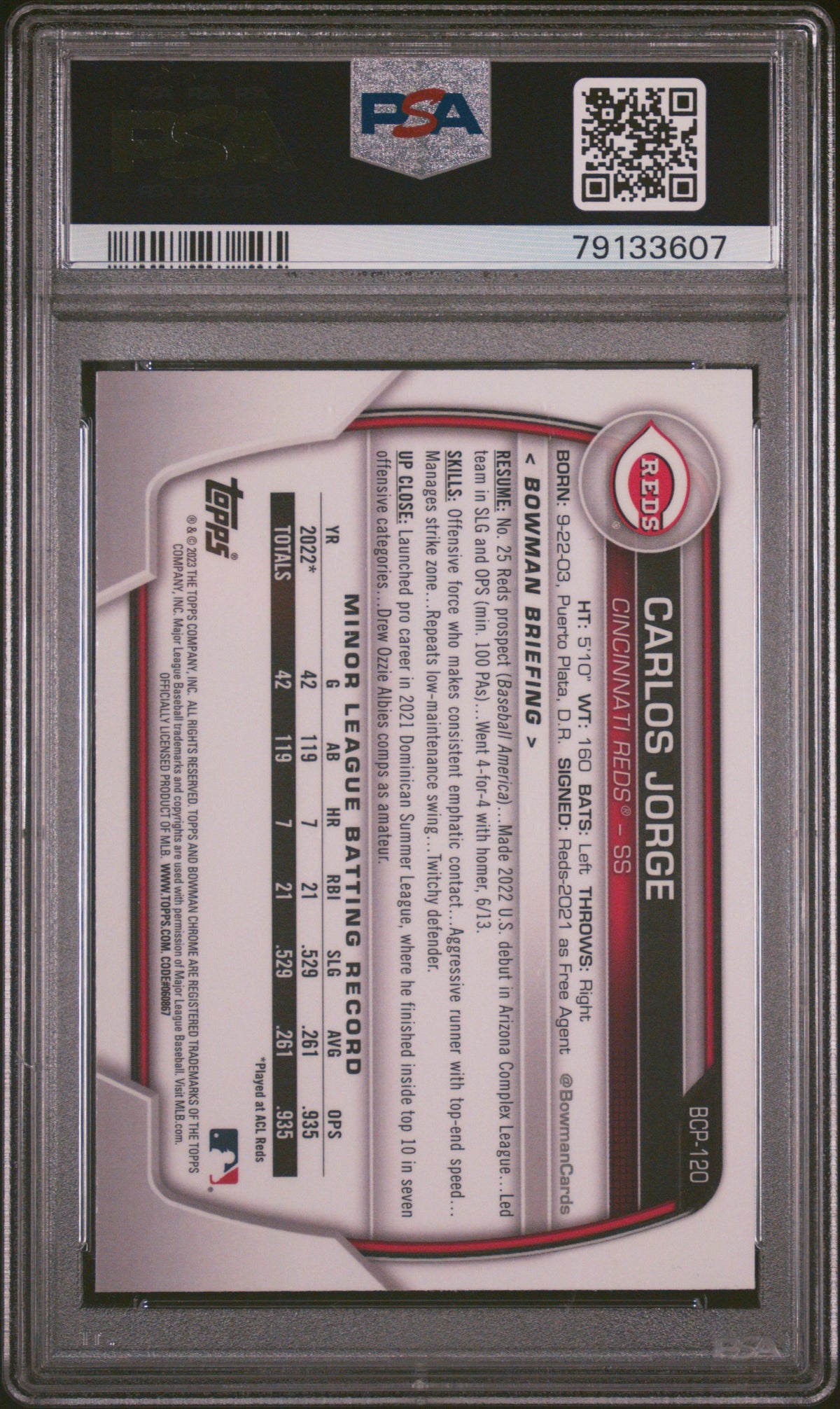 2023 Bowman Mega Box Chrome Baseball—Carlos Jorge #120 1st Mojo —PSA 10