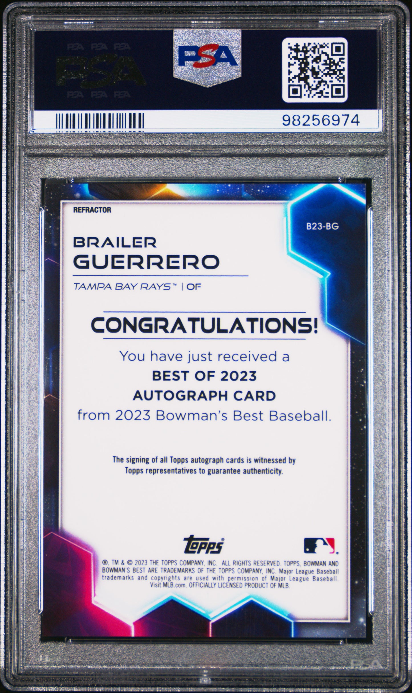 2023 Bowman's Best Baseball Brailer Guerrero Refractor #B23BG PSA 10