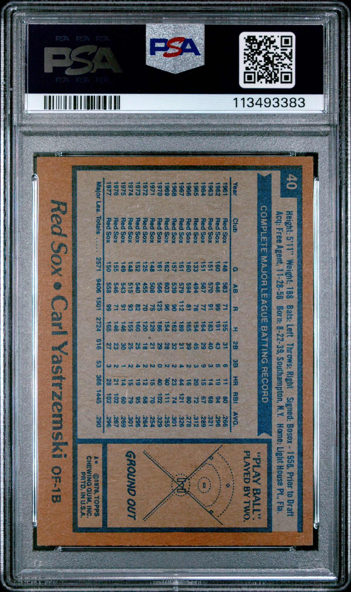 1978 Topps Baseball Carl Yastrzemski #40 PSA 4