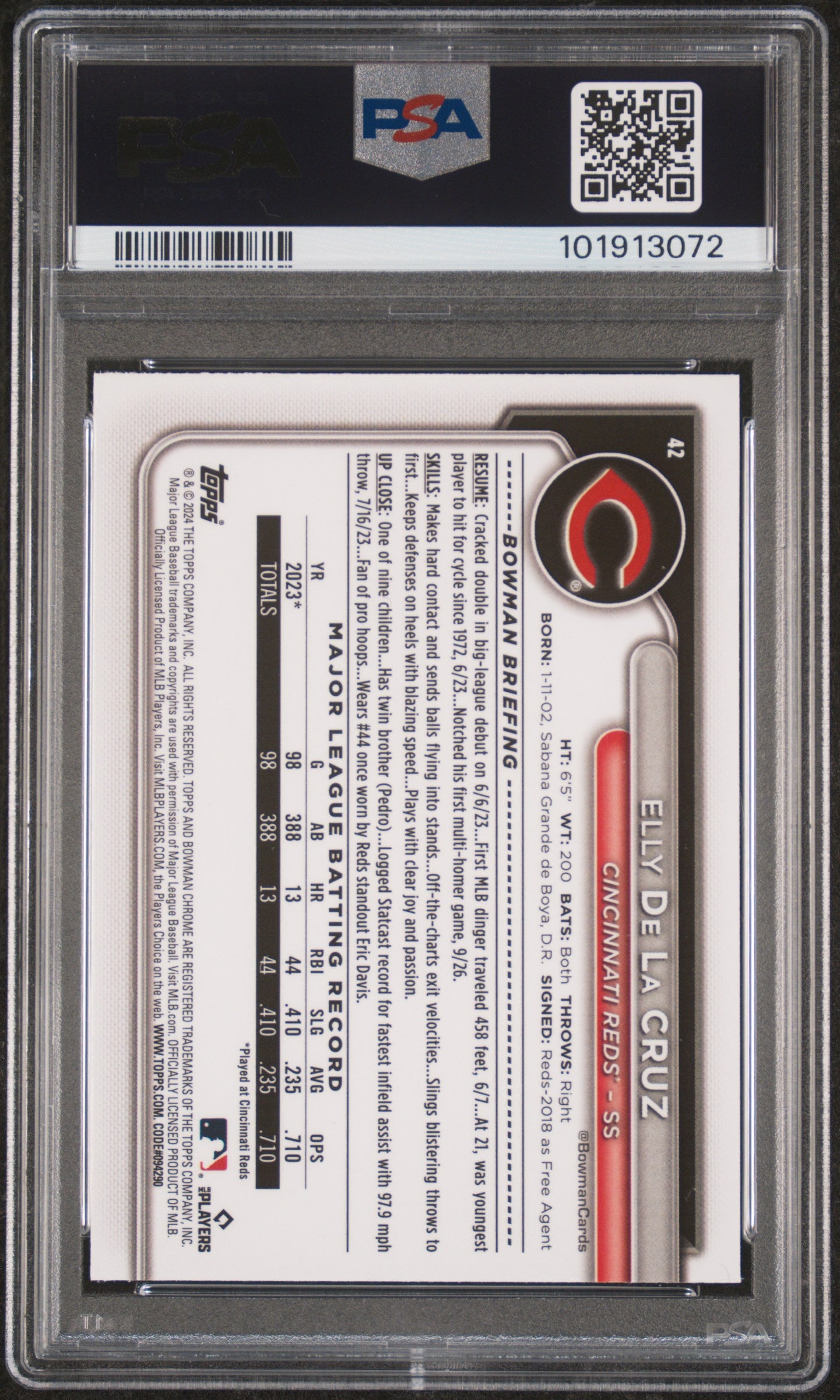 2024 Bowman Chrome Mega Box Baseball Elly De La Cruz 67/75 Yellow #42 PSA 9