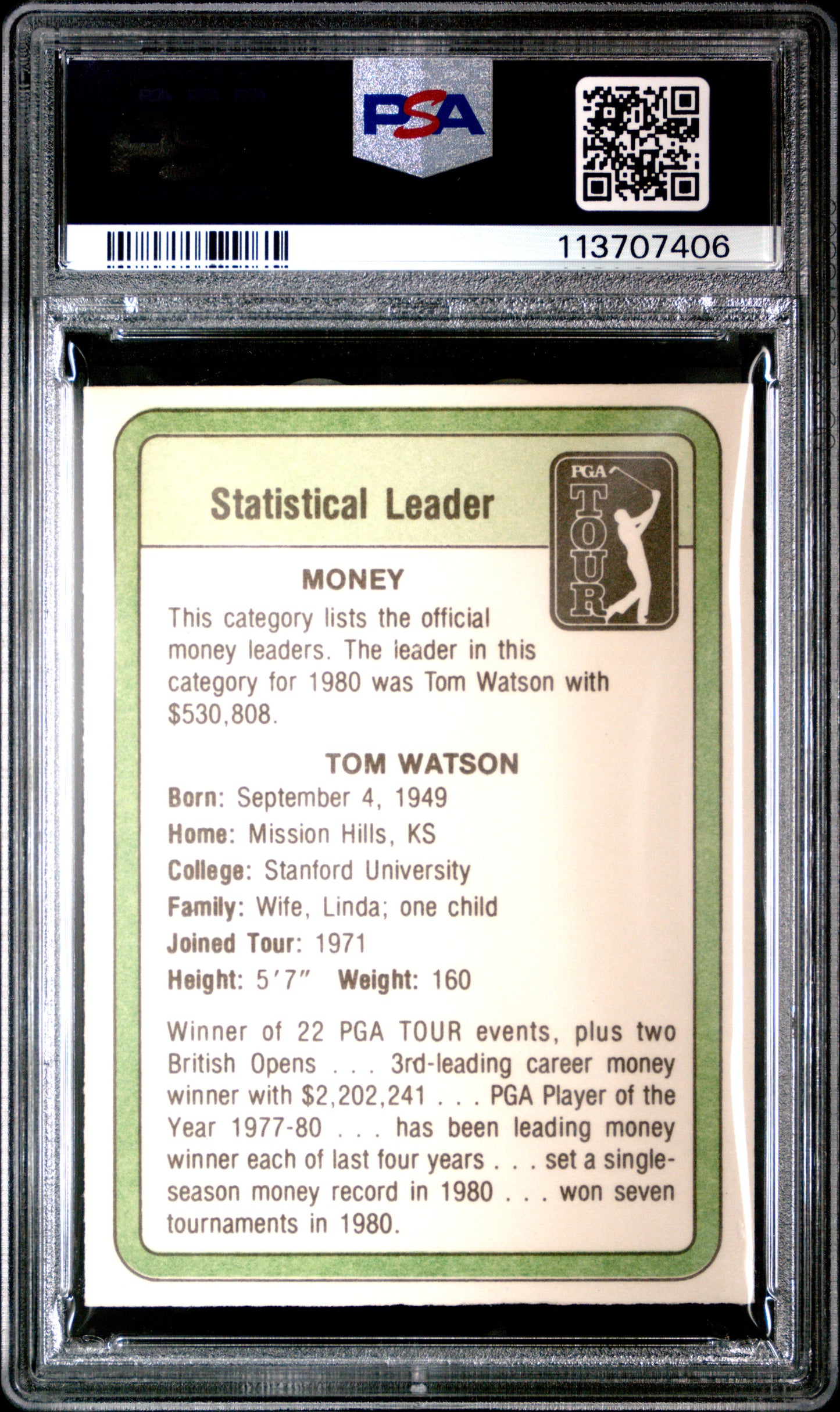 1981 Donruss Golf Golf Tom Watson Statistical Leader PSA 6