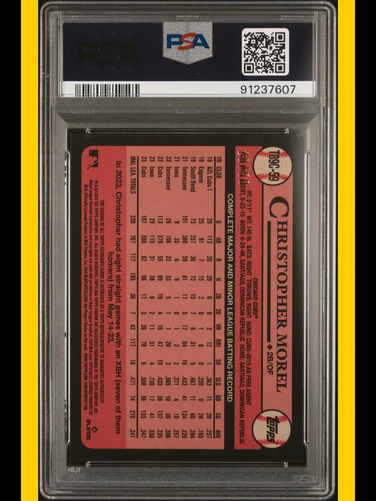 2024 Topps Chrome Baseball Christopher Morel Autograph /50 #T89C59 PSA 10 - Papa Joey's Collectibles