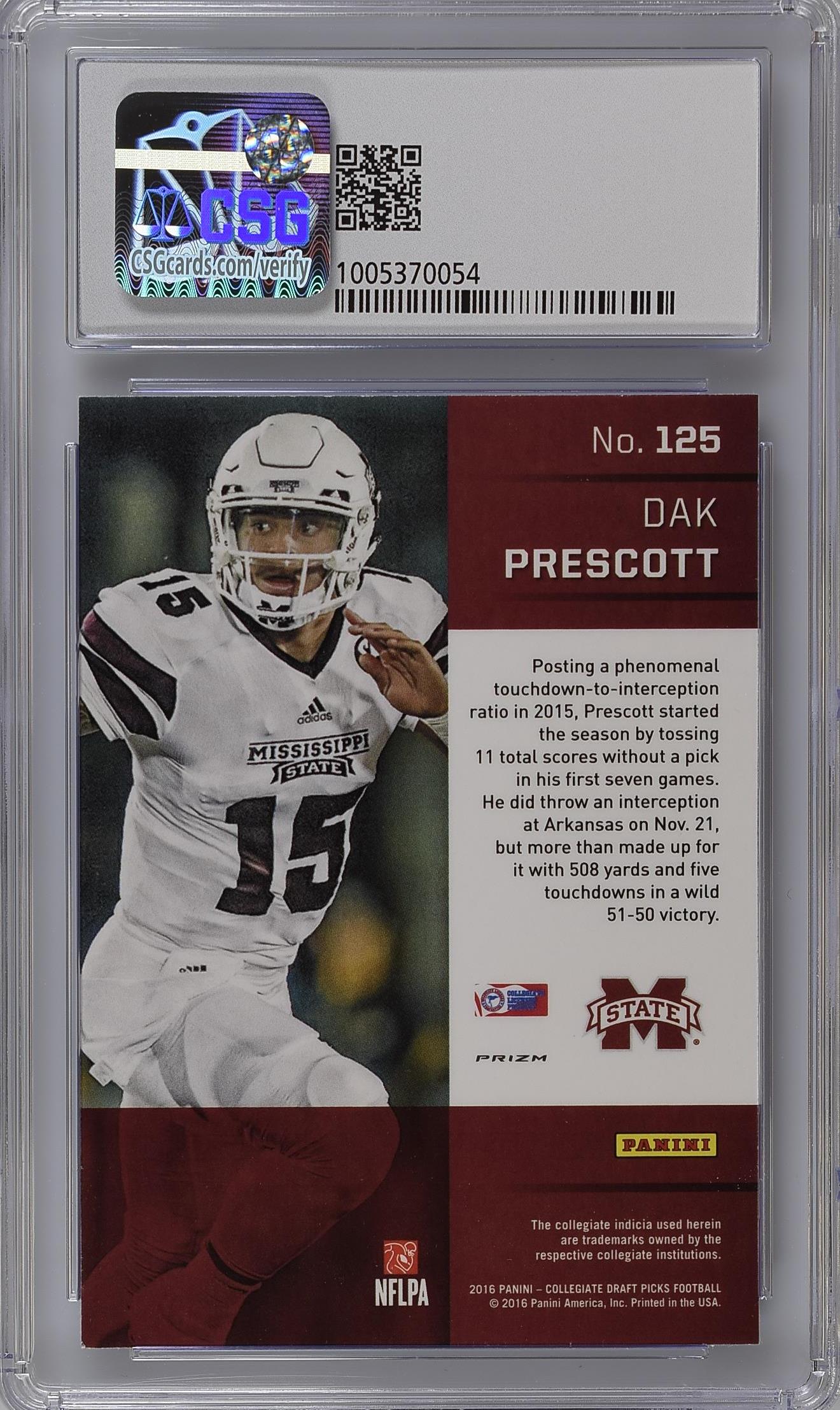 2016 Panini Prizm Draft Picks Football—Dak Prescott #125 Blue —CGC 9