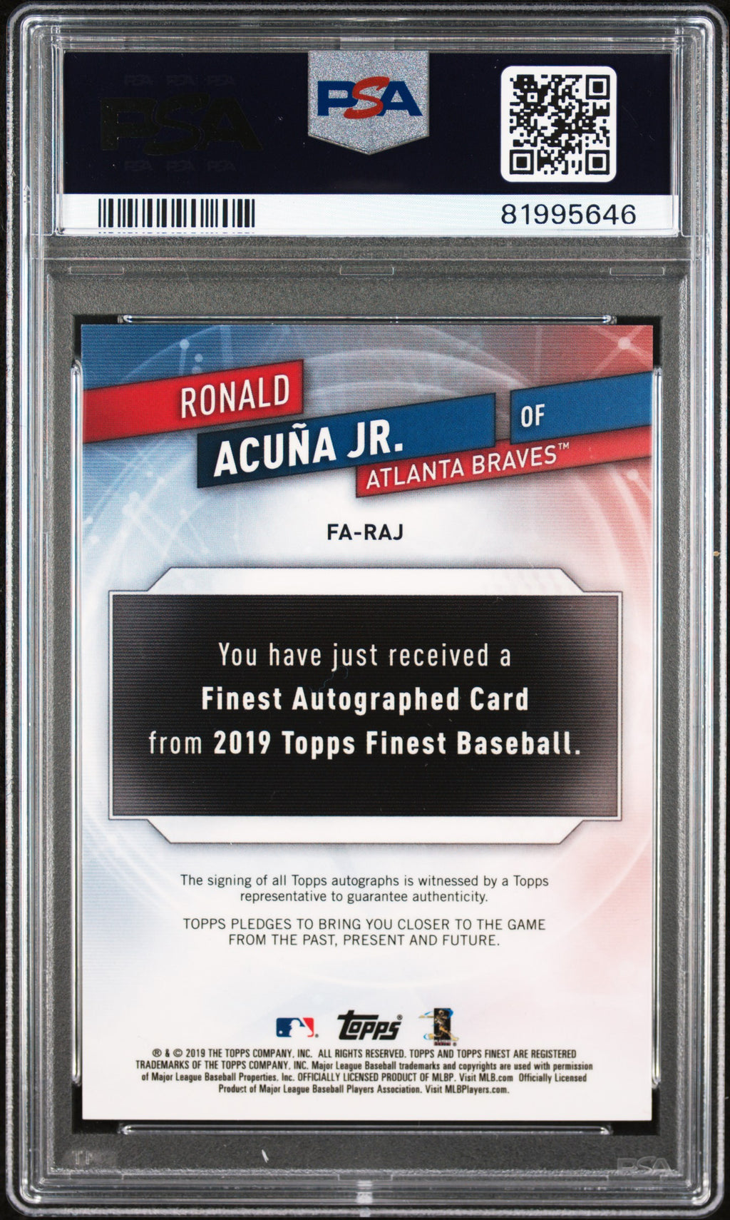 Topps Finest Autographs Baseball—Ronald Acuna JR. - Red Refractor 5 / 5—PSA 10