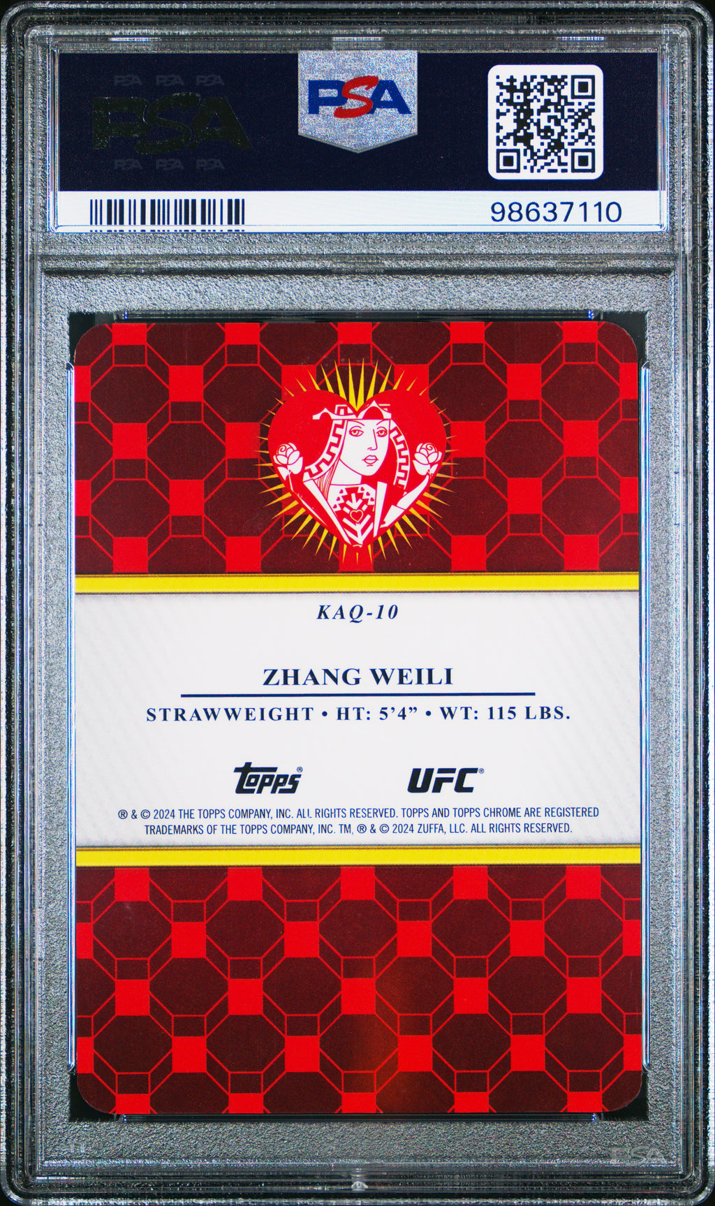 2024 Topps Chrome UFC Boxing/Wrestling—Zhang Weili Kings And Queens —PSA 10