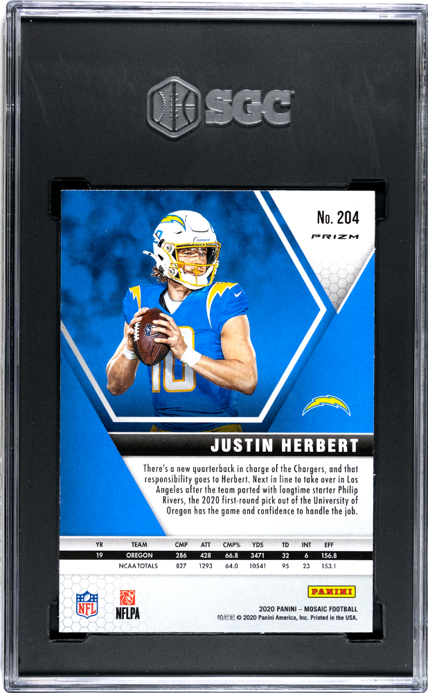 2020 Panini Mosaic Football—Justin Herbert #204 Blue Reactive Prizm —SGC 8.5