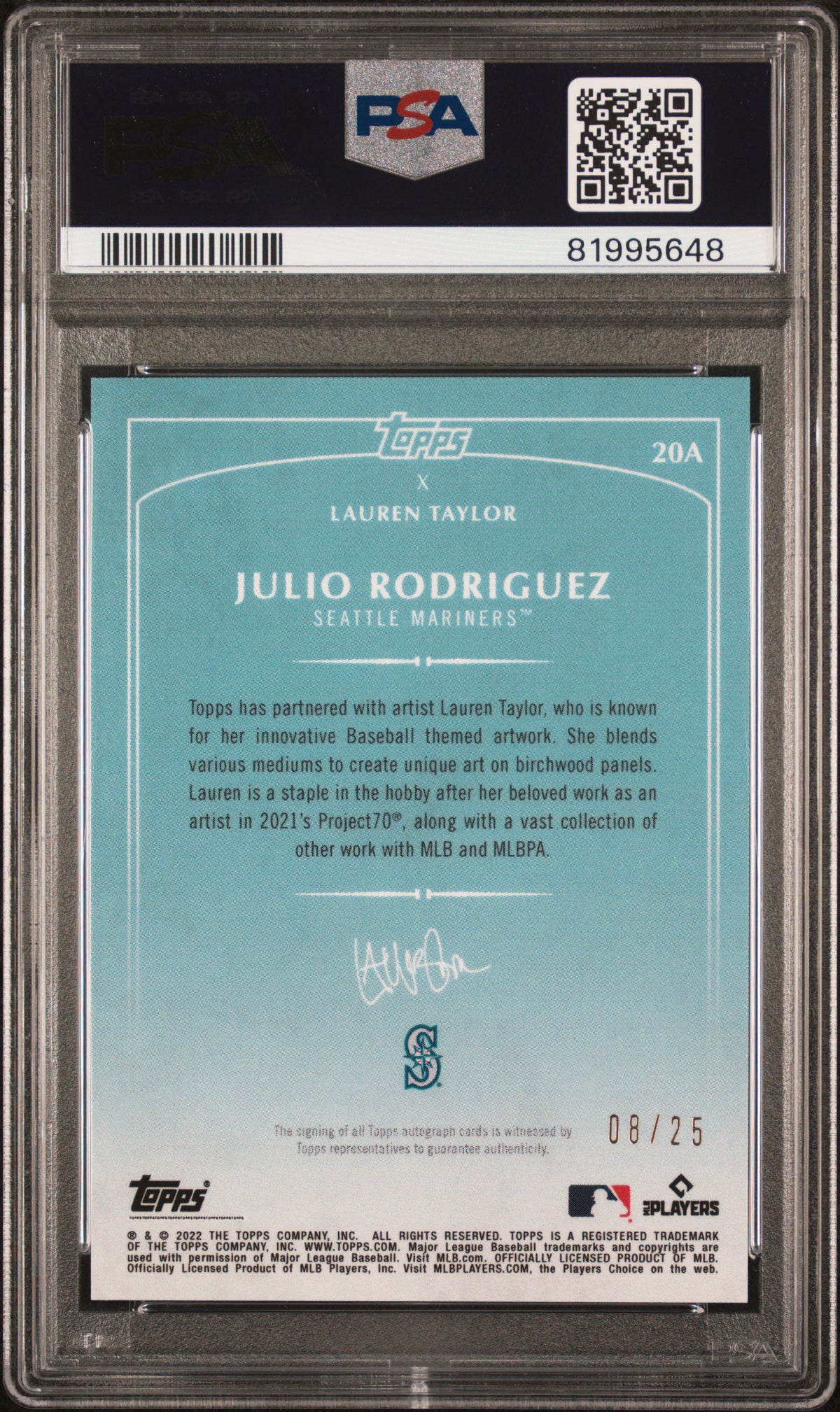 2022 Topps Lauren Taylor Autographs Baseball—Julio Rodriguez #20A Purple —PSA 9
