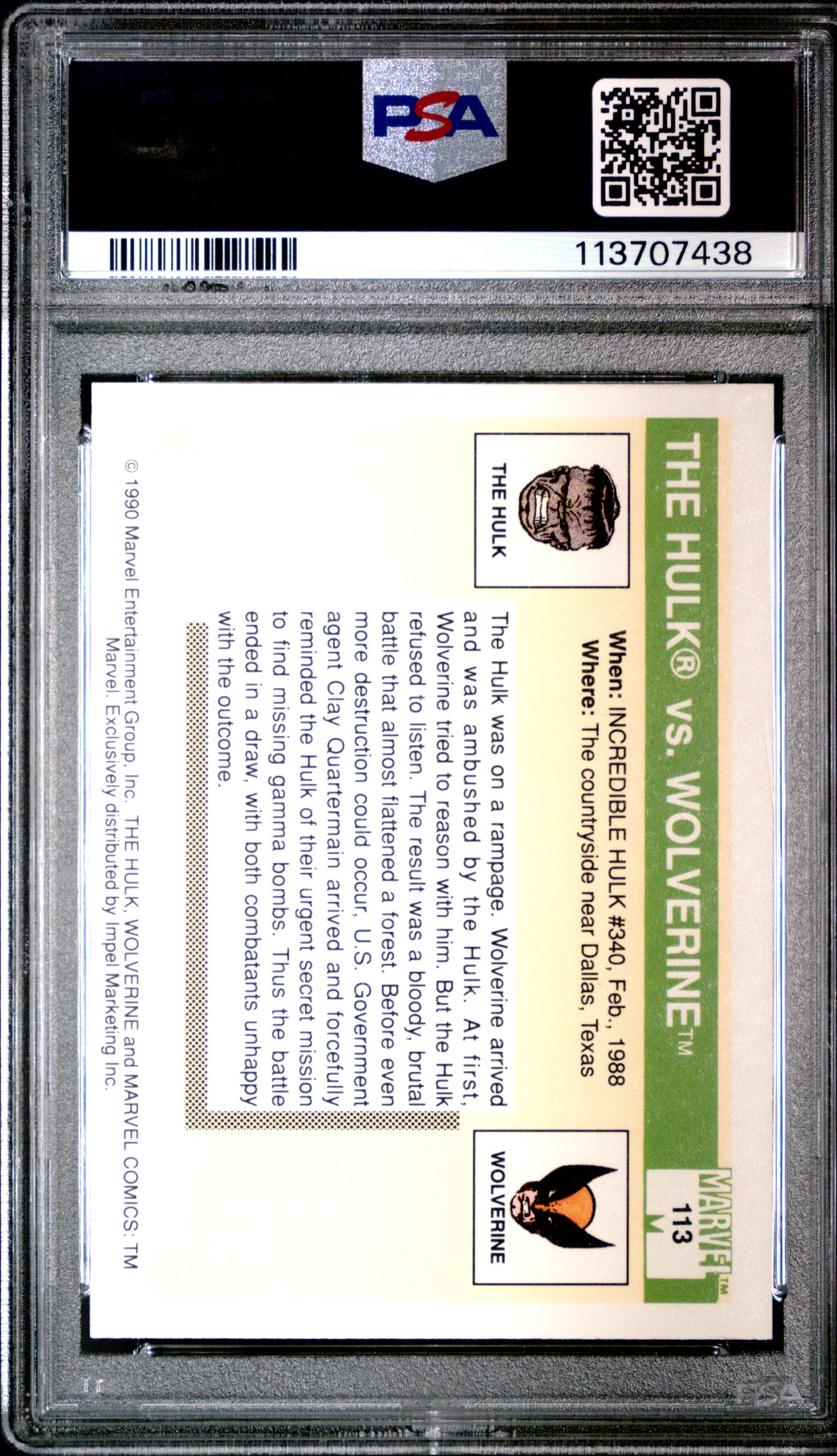 1990 Marvel Universe N/A The Hulk VS Wolverine #113 PSA 9