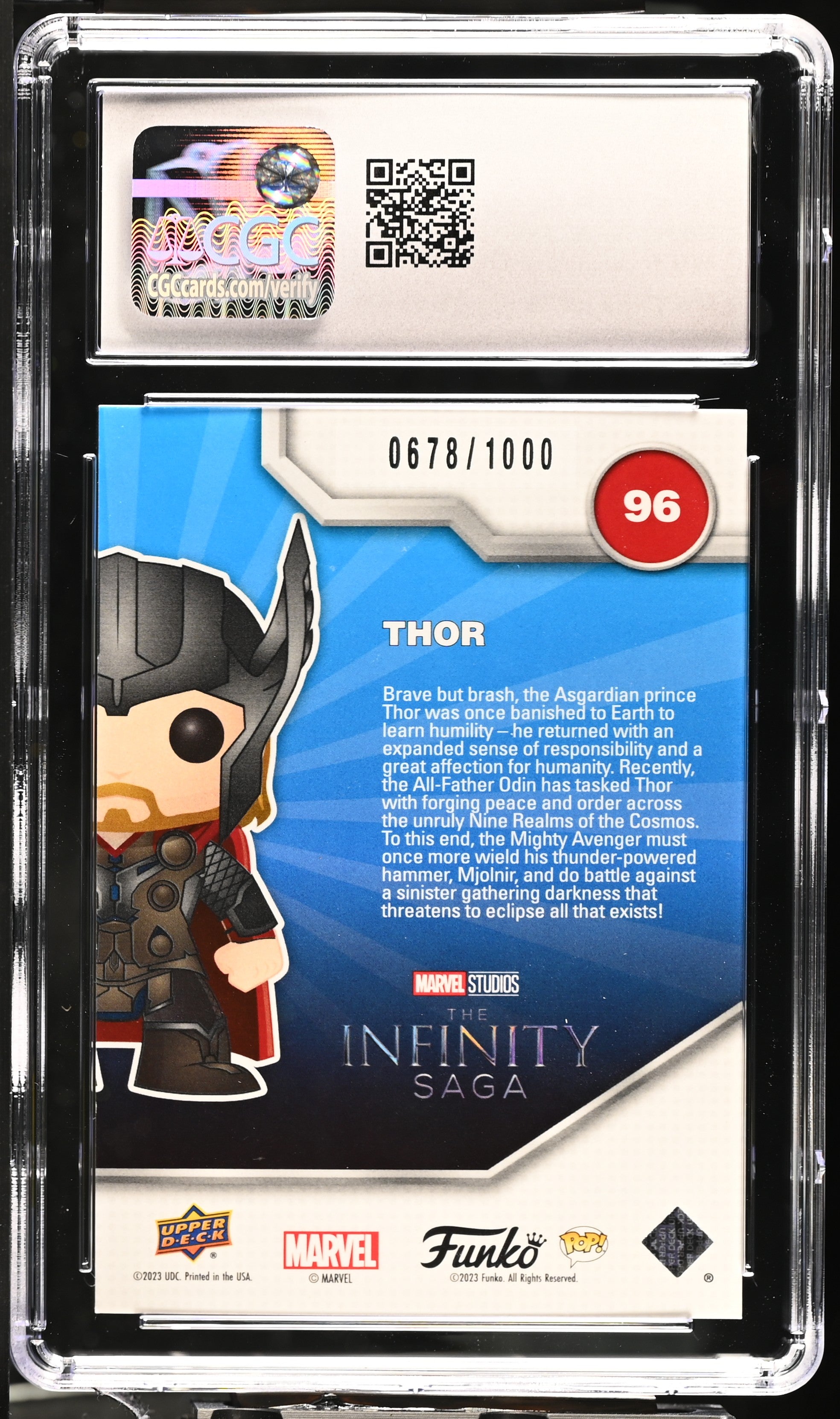 2023 UD Funko Pop! Infinity Saga Marvel—Thor #96 SDCC Exclusive Promo— CGC 8.5