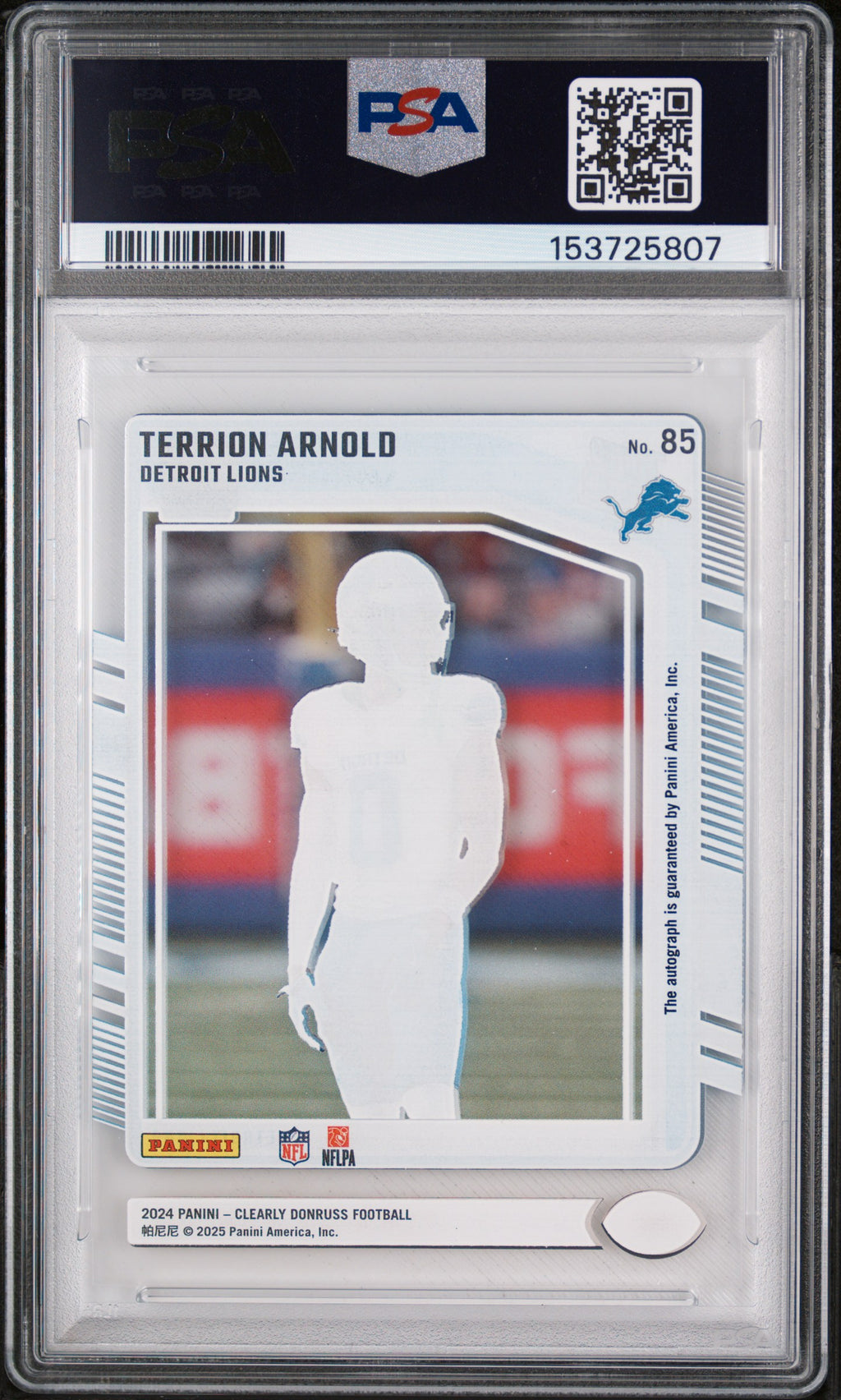 2024 Panini Clearly Donruss Football—Terrion Arnold #85 —PSA 8