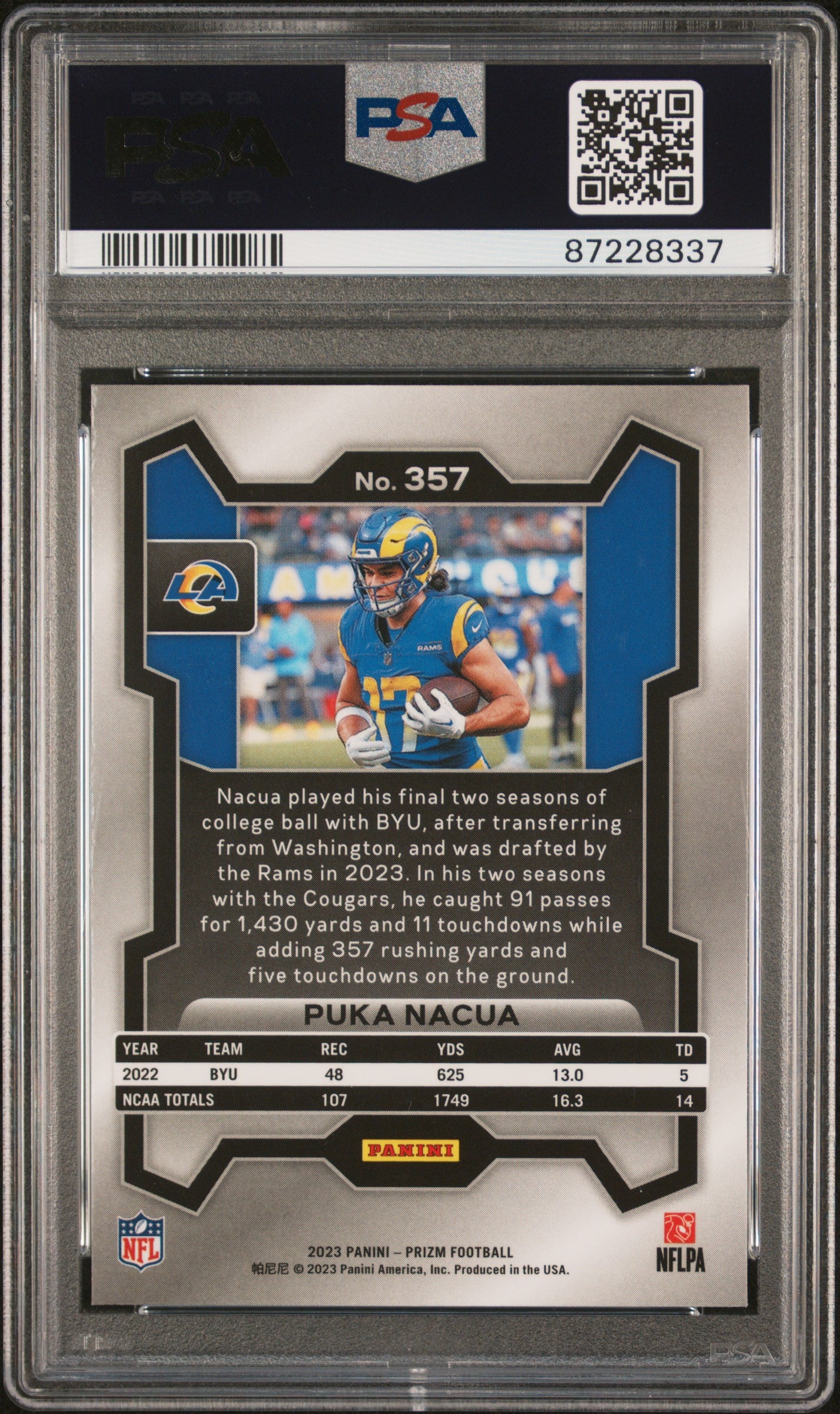 2023 Panini Prizm Football—Puka Nacua #357 Silver —PSA 10