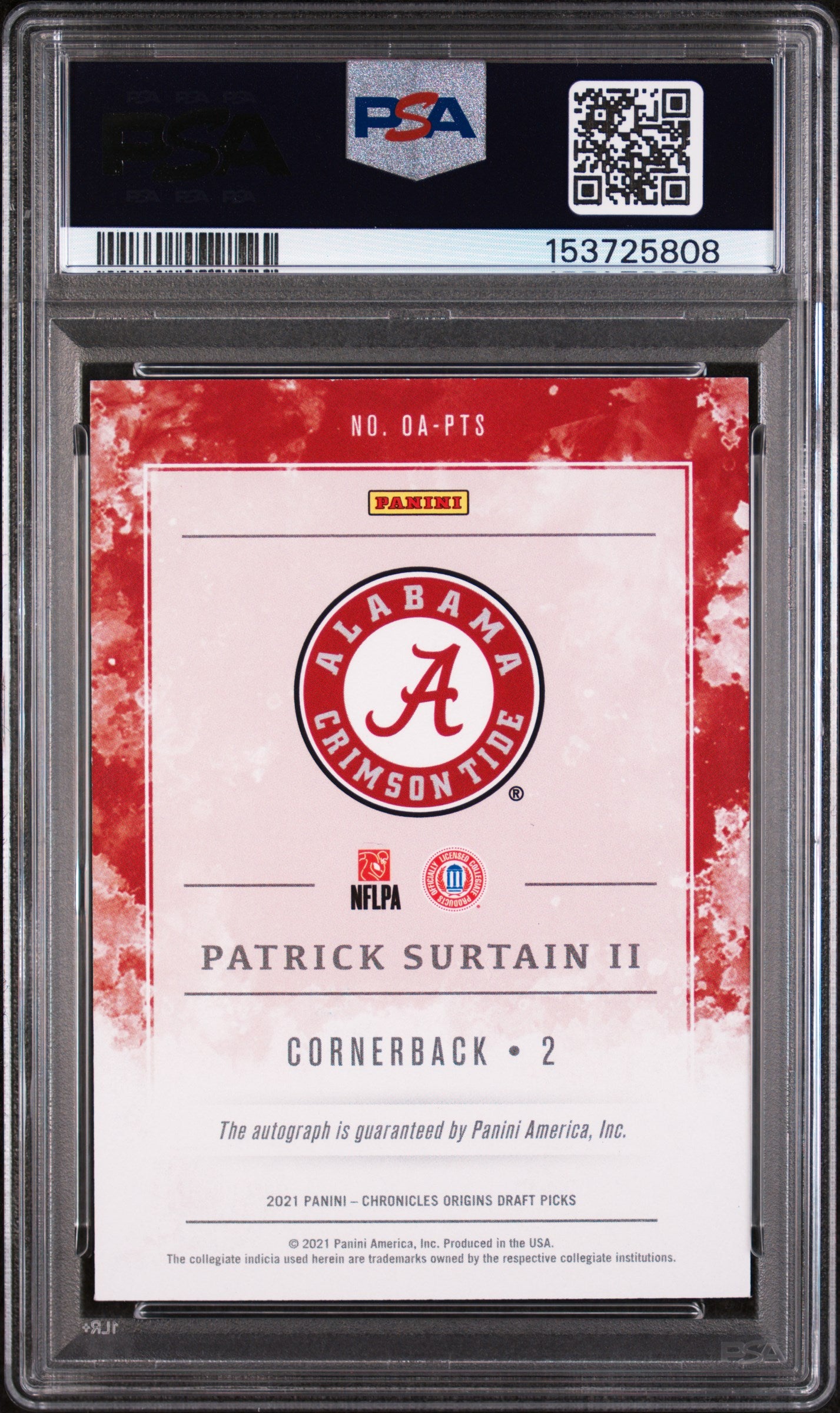 2021 Panini Chronicles Draft Picks Origins Rookie—Patrick Surtain II—PSA 8