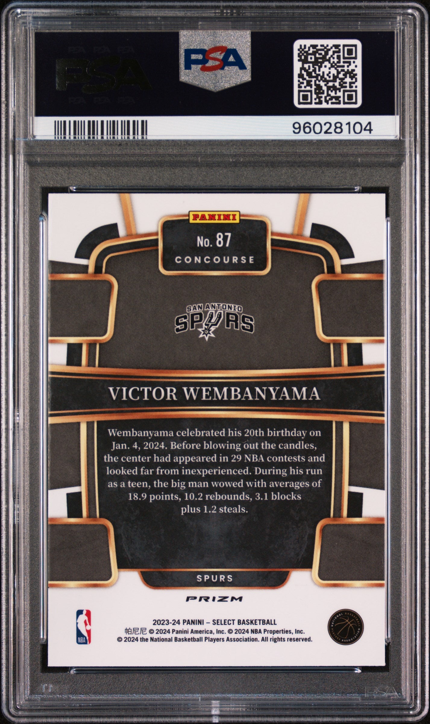 2023 Select Basketball Victor Wembanyama Blue Prizm #87 PSA 10