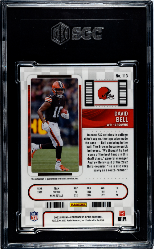 2022 Panini Contenders Optic Football—David Bell #113 Autograph —SGC 8.5 Auto 10