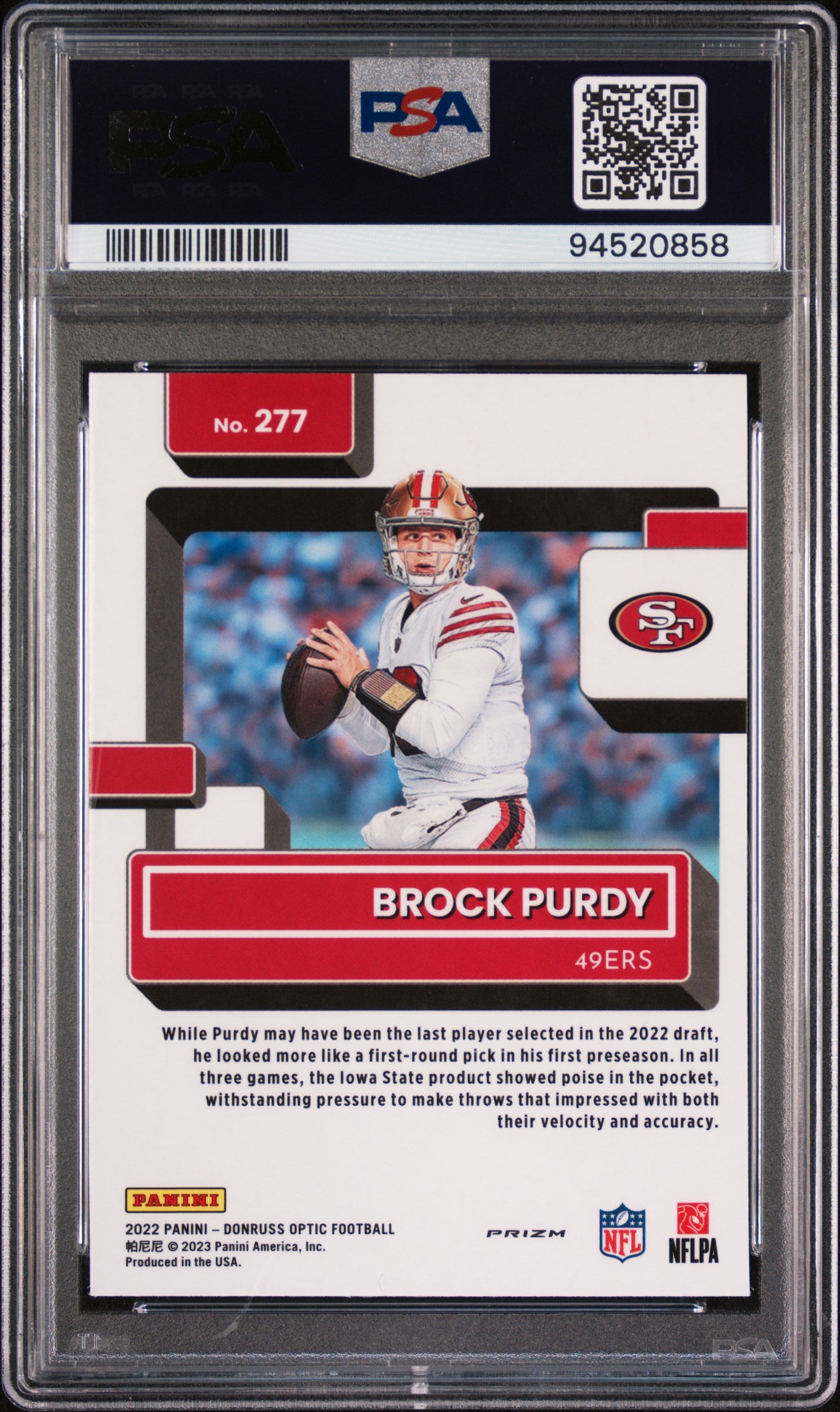 2022 Panini Donruss Optic Football Brock Purdy Pink #277 PSA 9