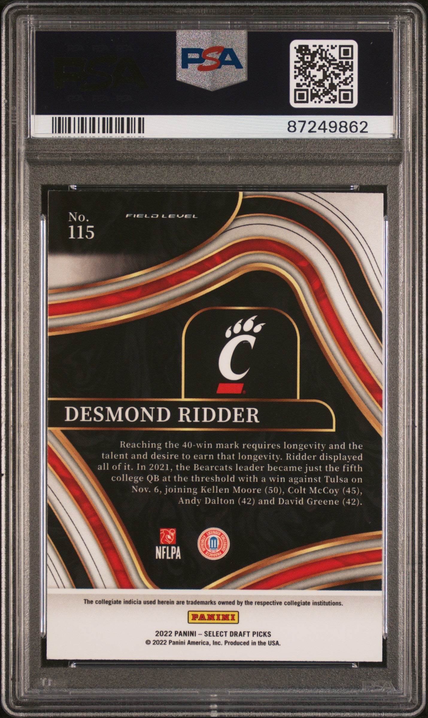 2022 Panini Select Draft Picks Football Desmond Ridder Blue #115 PSA 9