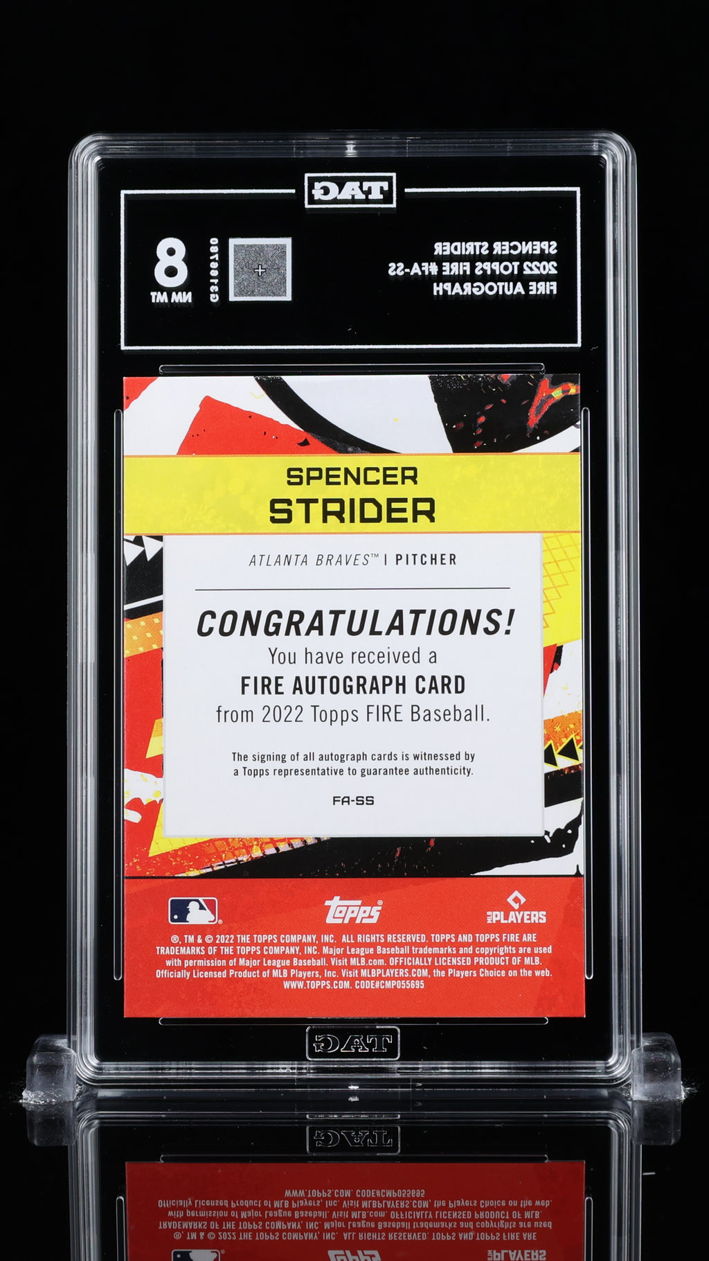 2022 Topps Fire Baseball—Spencer Strider #FA-SS Refractor —TAG 8