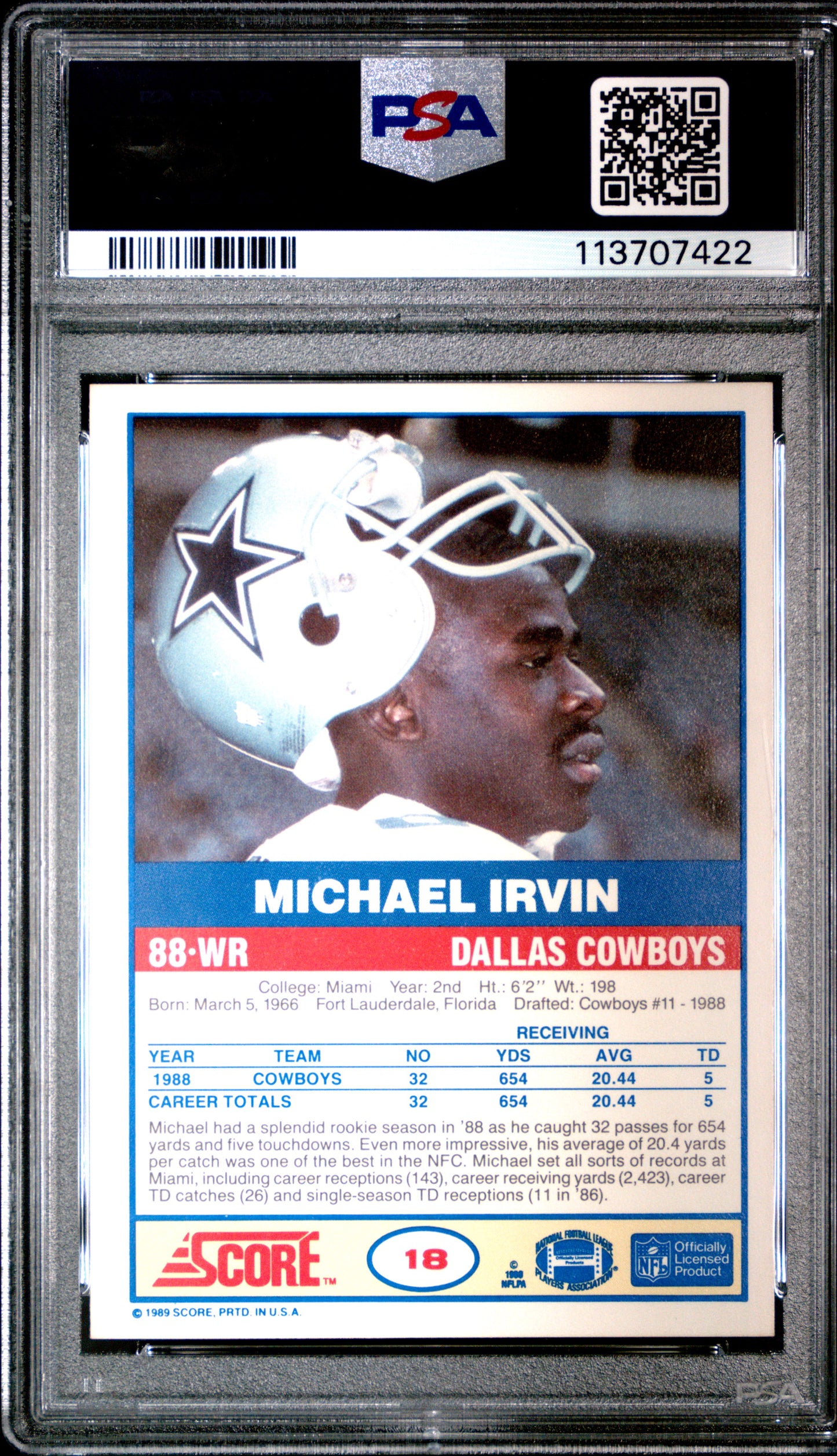 1989 Score Football Michael Irvin #18 PSA 9