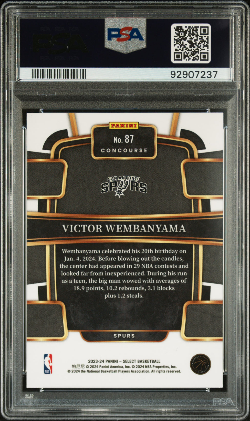 2023 Panini Select Victor Wembanyama #87 Blue PSA 10
