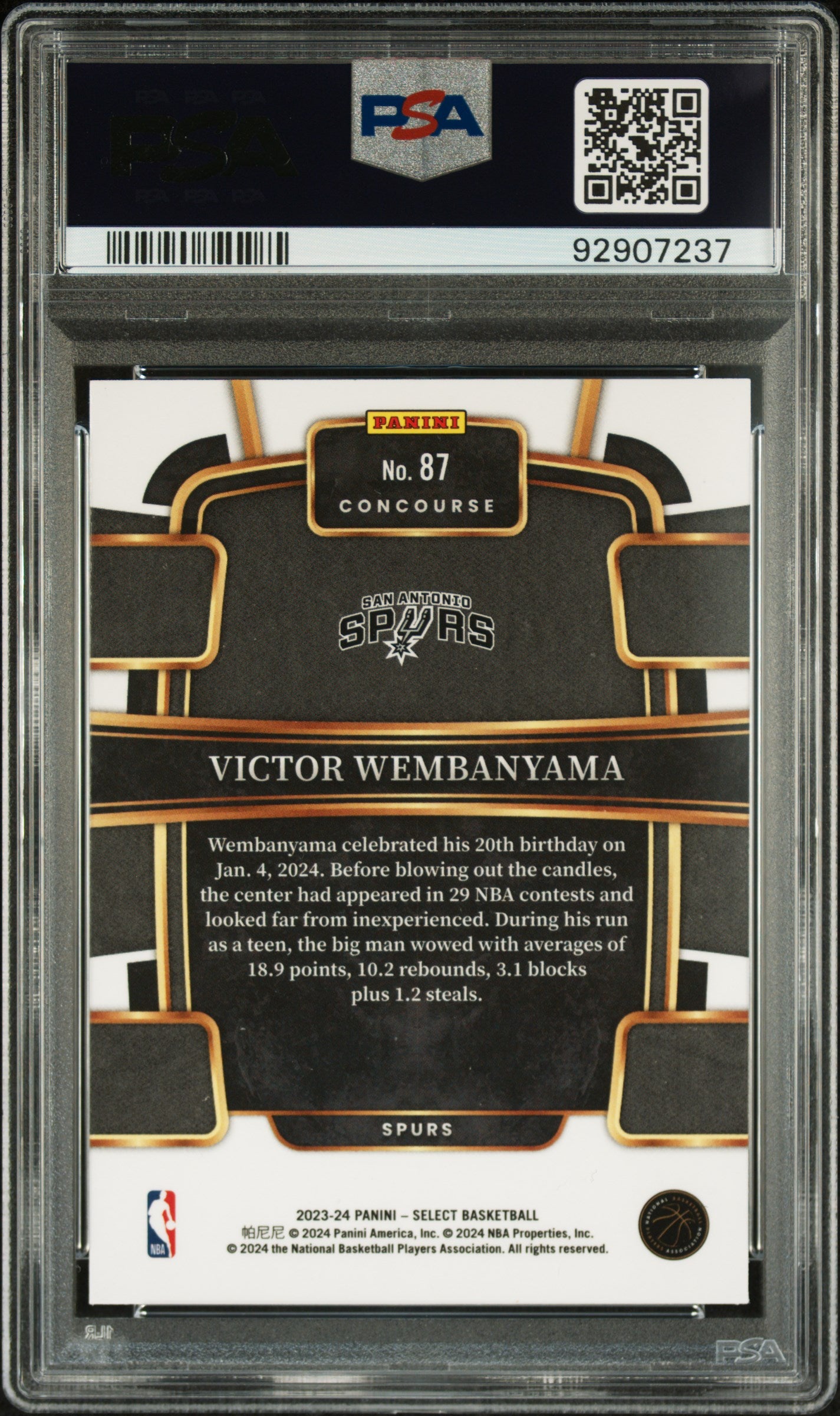 2023 Panini Select Victor Wembanyama #87 Blue PSA 10