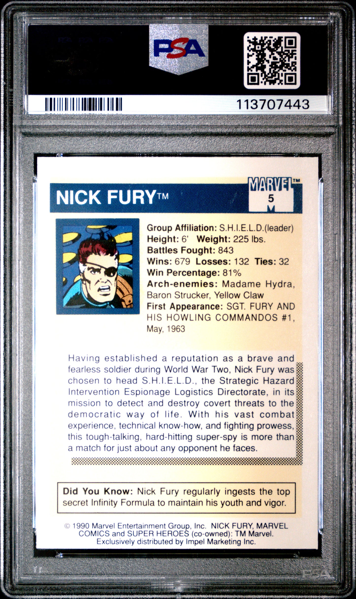 1990 Marvel Universe N/A Nick Fury #5 Oc PSA 9