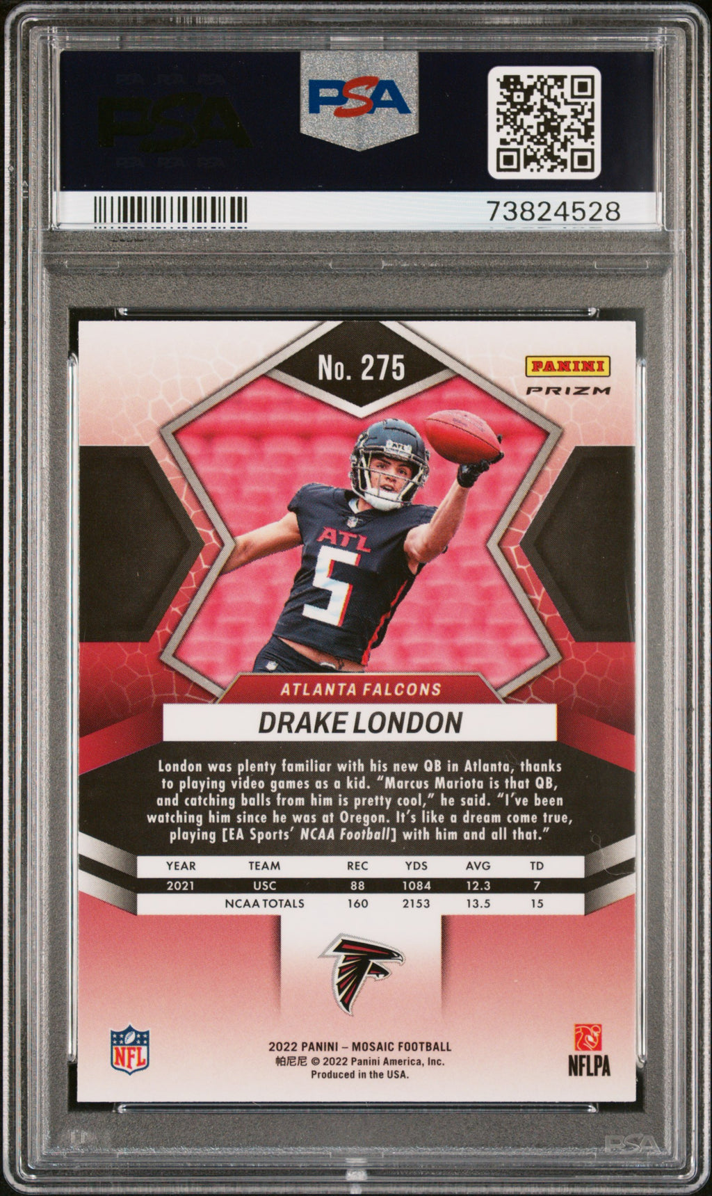 2022 Panini Mosaic Football—Drake London #275 Rookie RC Green —PSA 10