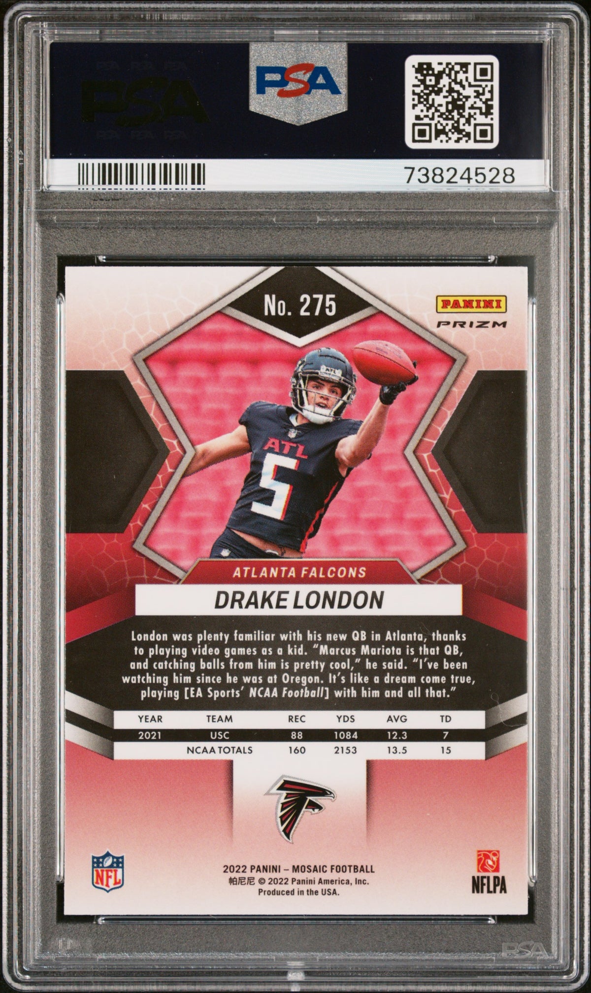 2022 Panini Mosaic Football—Drake London #275 Rookie RC Green —PSA 10
