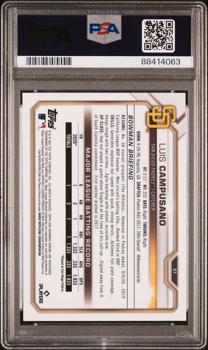 Bowman 2021 Bowman Chrome X Baseball—Luis Campusano #37 —PSA 10