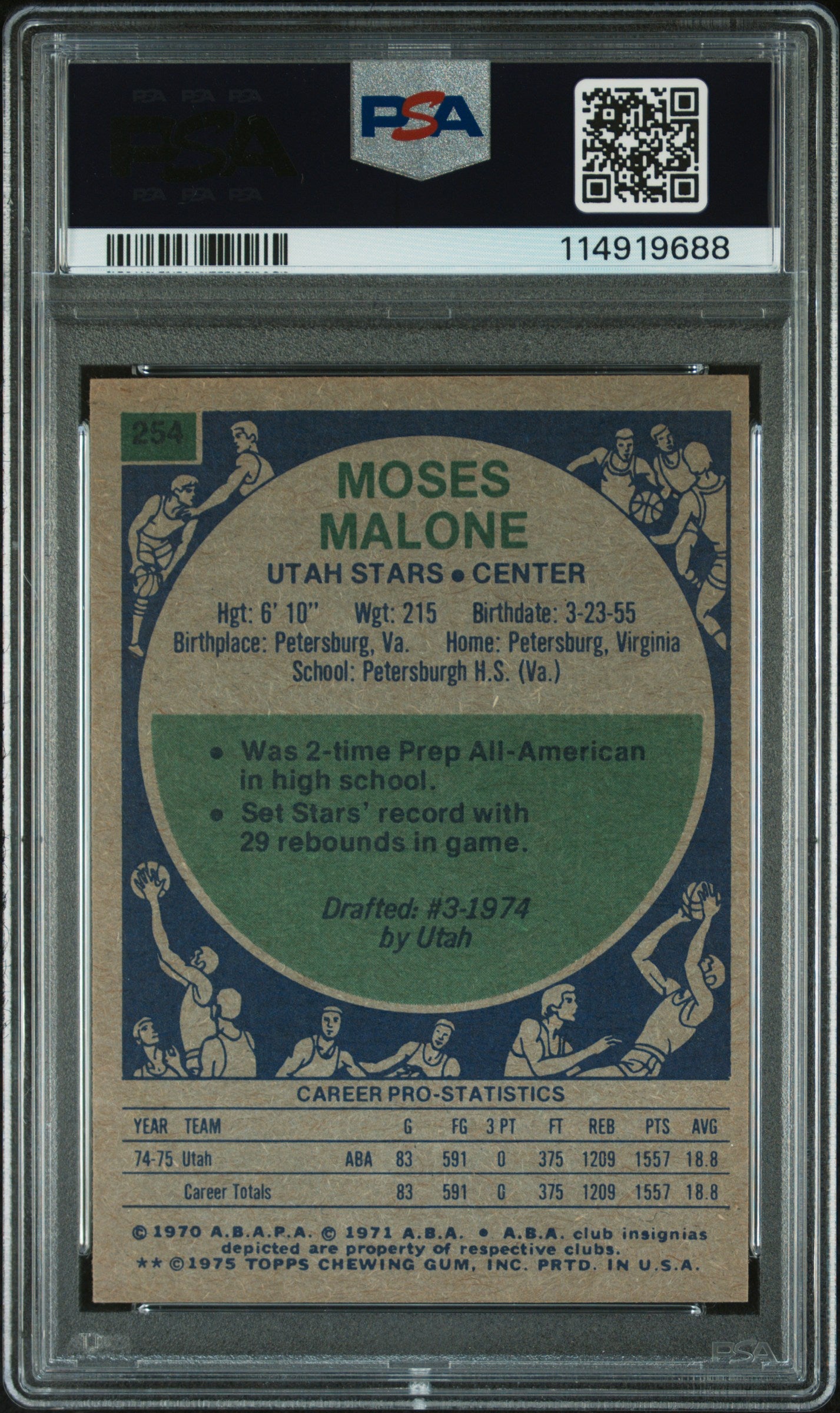 1975 Topps Basketball Moses Malone #254 PSA 7 - Papa Joey's Collectibles
