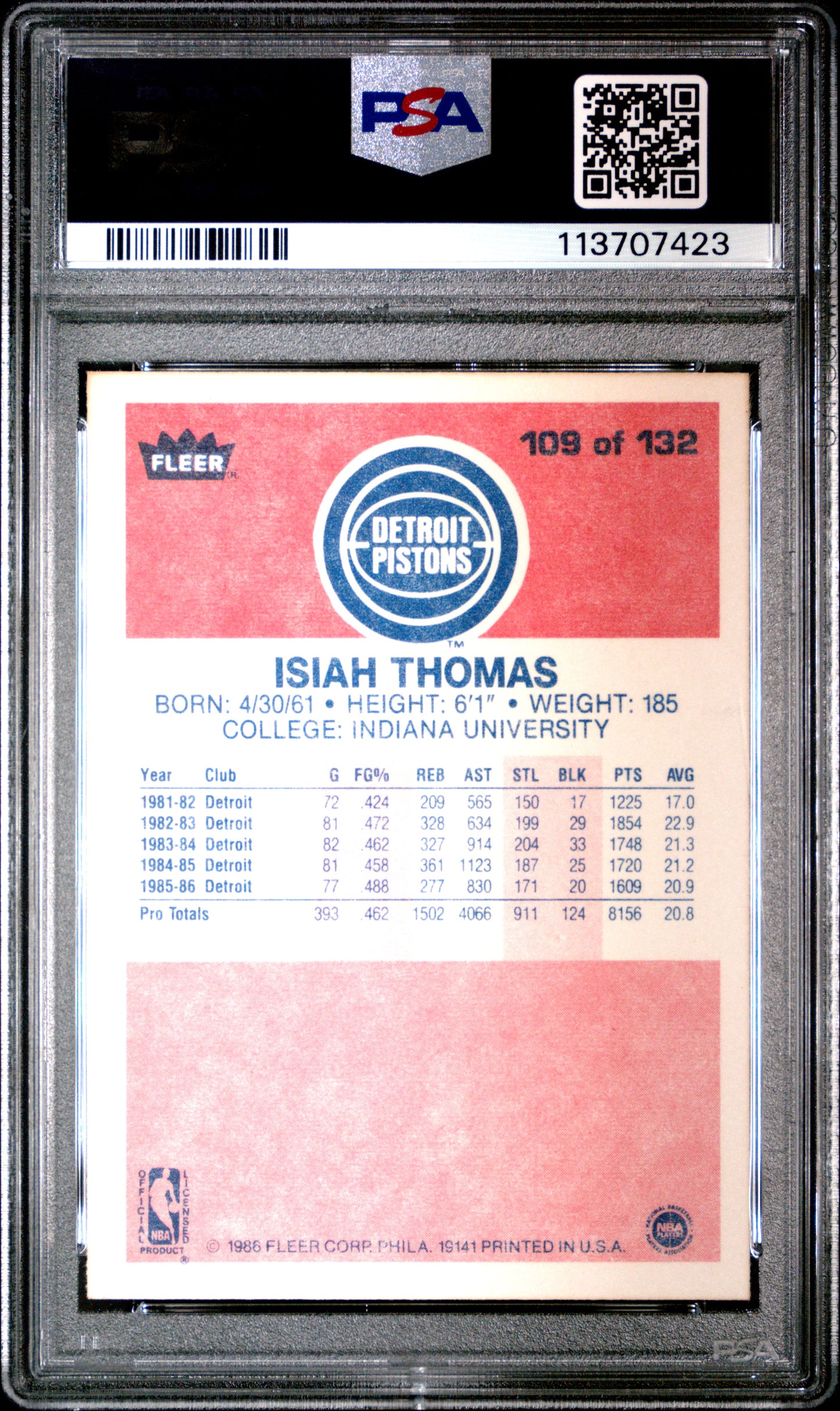1986 Fleer Basketball Isiah Thomas #109 PSA 8
