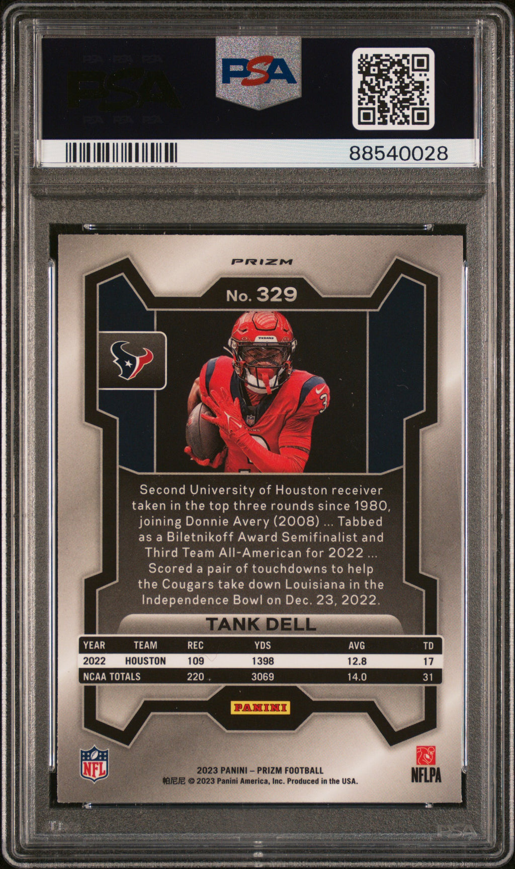 2023 Panini Prizm Football—Tank Dell #329 Variation Silver Rookie—PSA 9