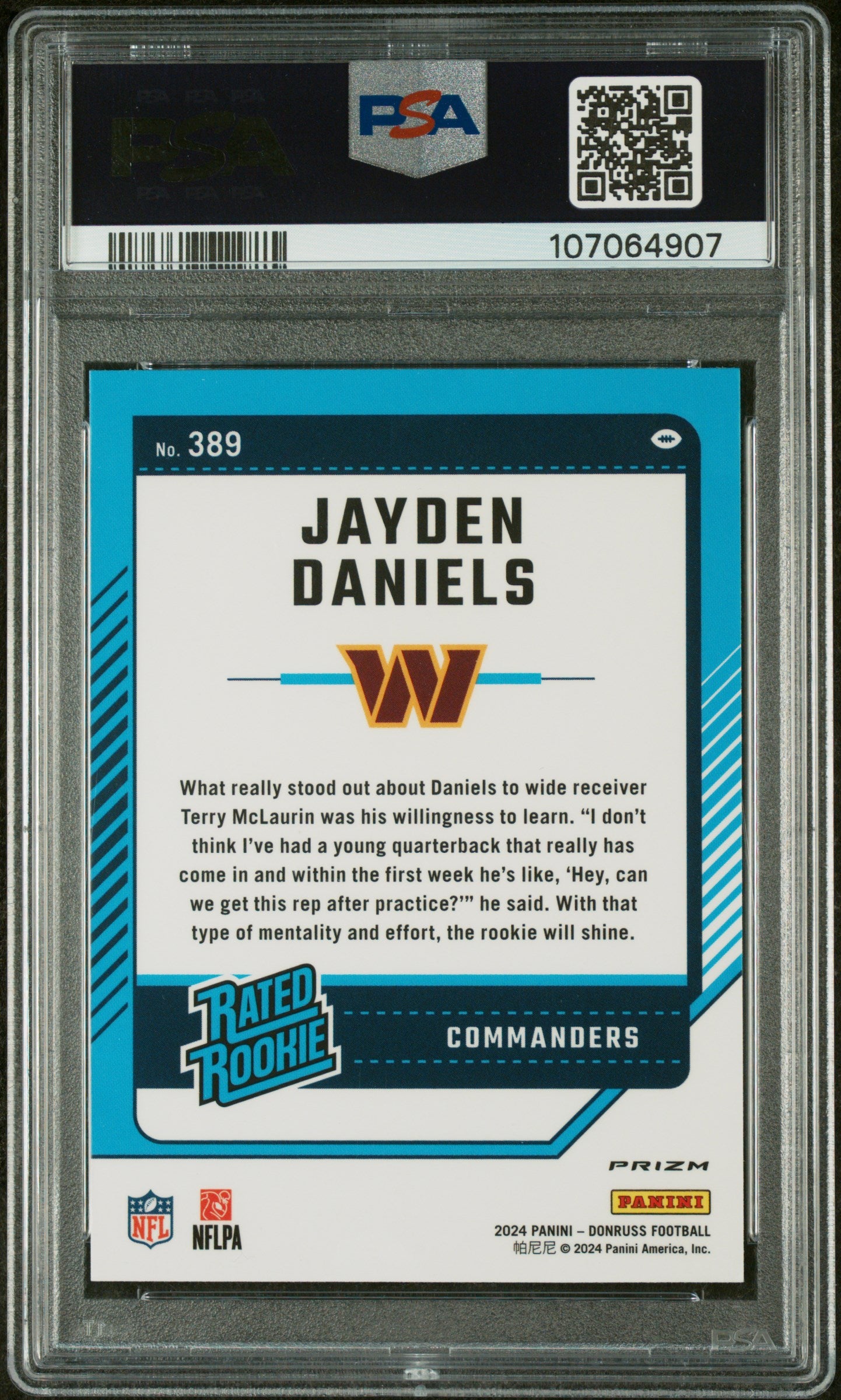 2024 Panini Donruss Football—Jayden Daniels #389 Optic Preview Pink —PSA 10