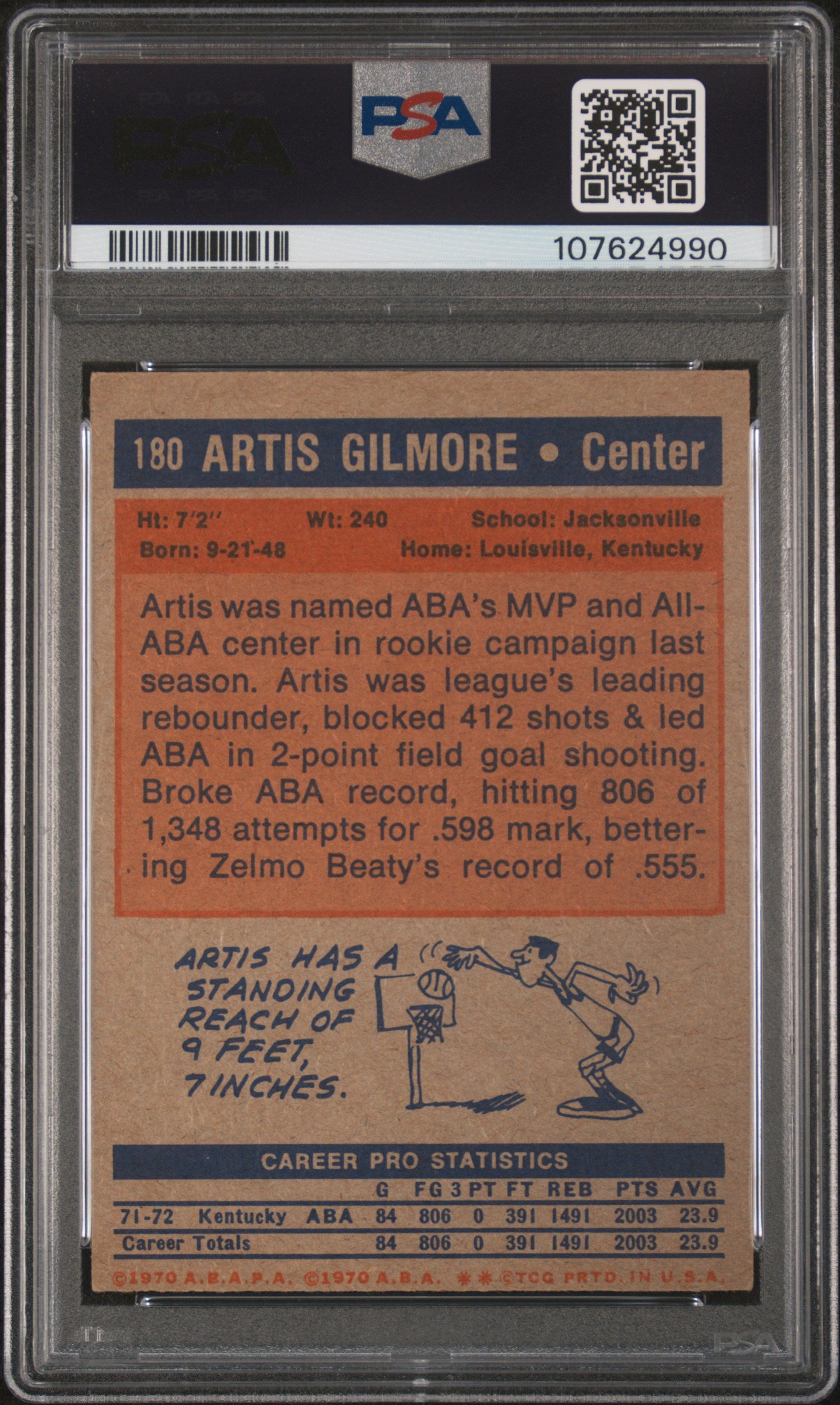 1972 Topps Basketball Artis Gilmore #180 PSA 5