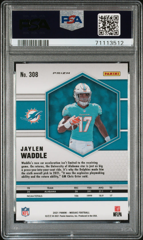 2021 Panini Mosaic Football—Jaylen Waddle #308 Camo Pink Rookie—PSA 9