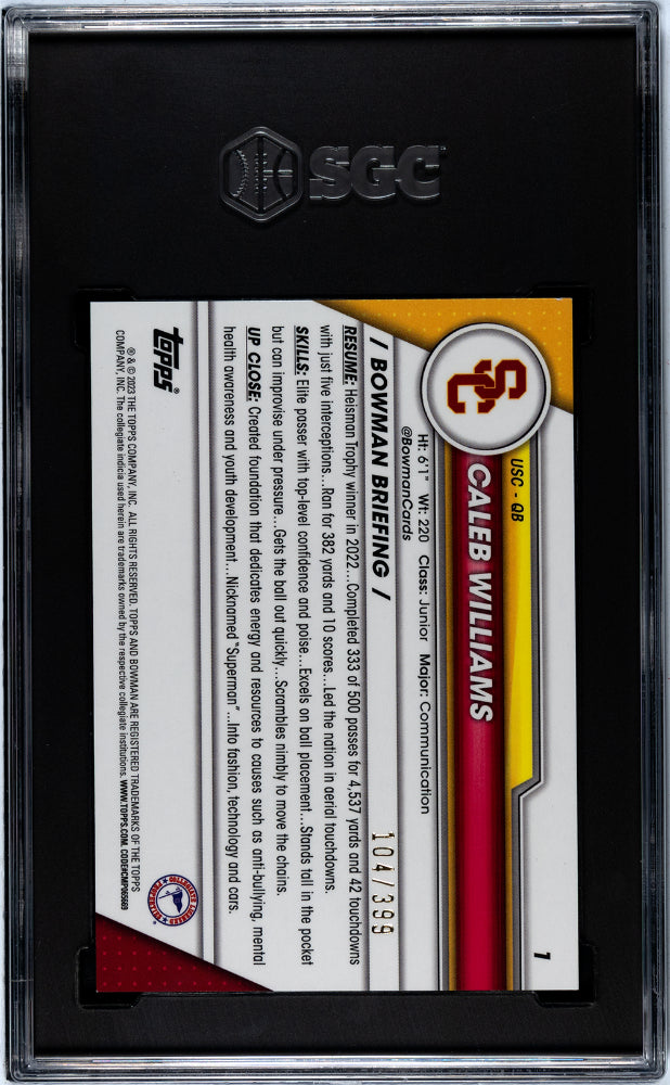 2023 Bowman University Chrome Football Caleb Williams Purple #1 SGC 9.5