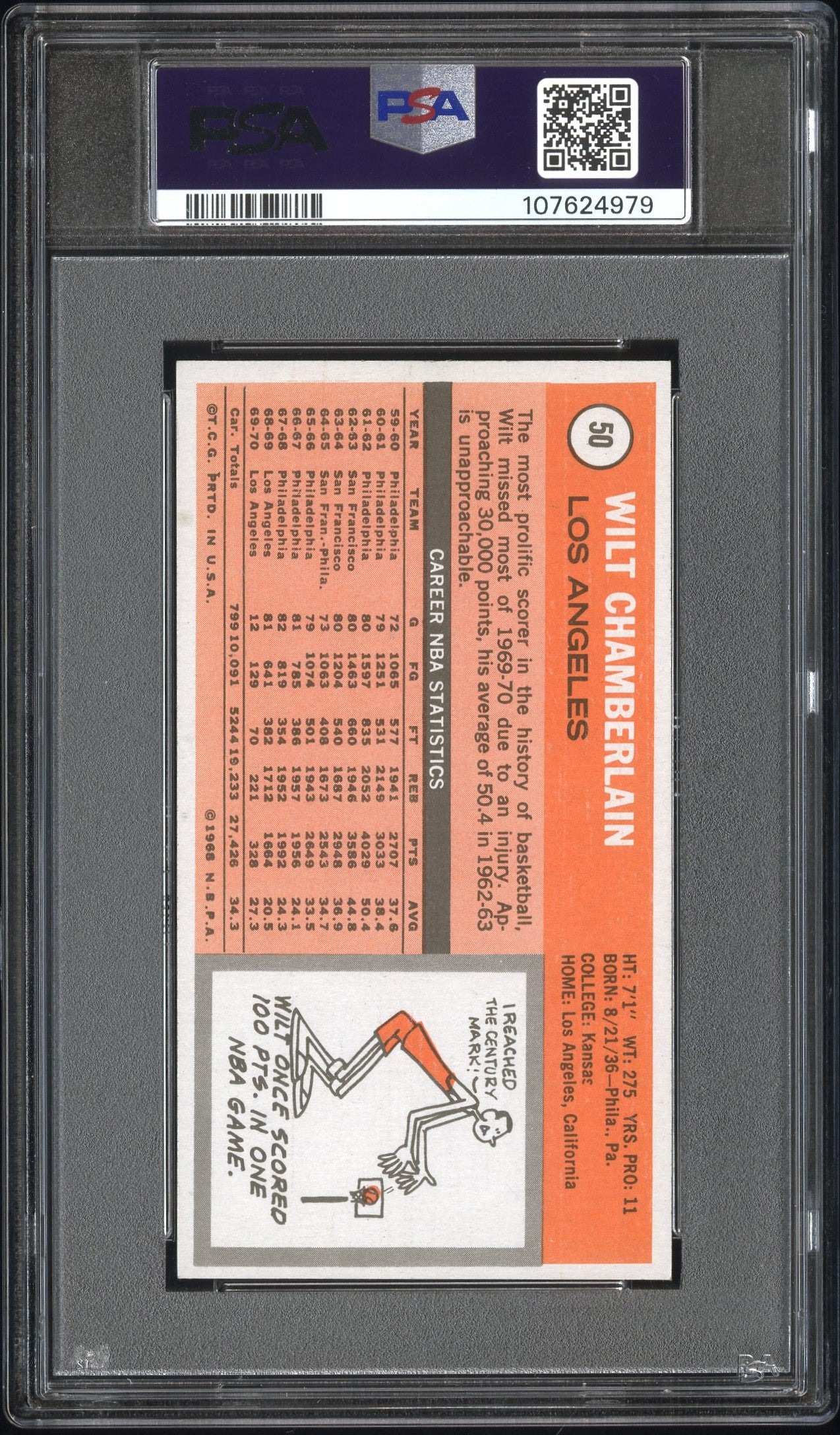 1970 Topps Basketball Wilt Chamberlain #50 PSA 6