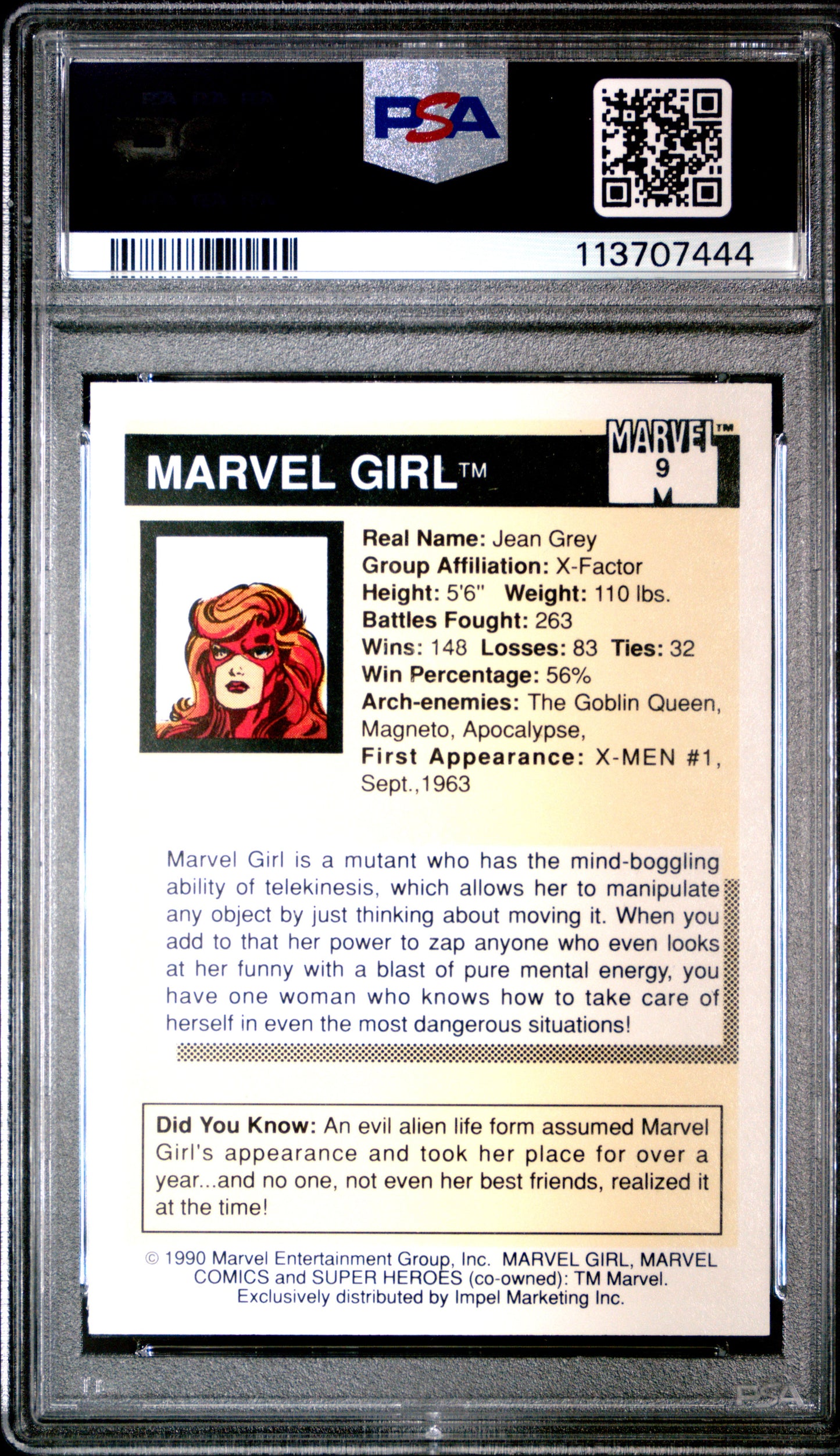 1990 Marvel Universe N/A Marvel Girl #9 Oc PSA 9