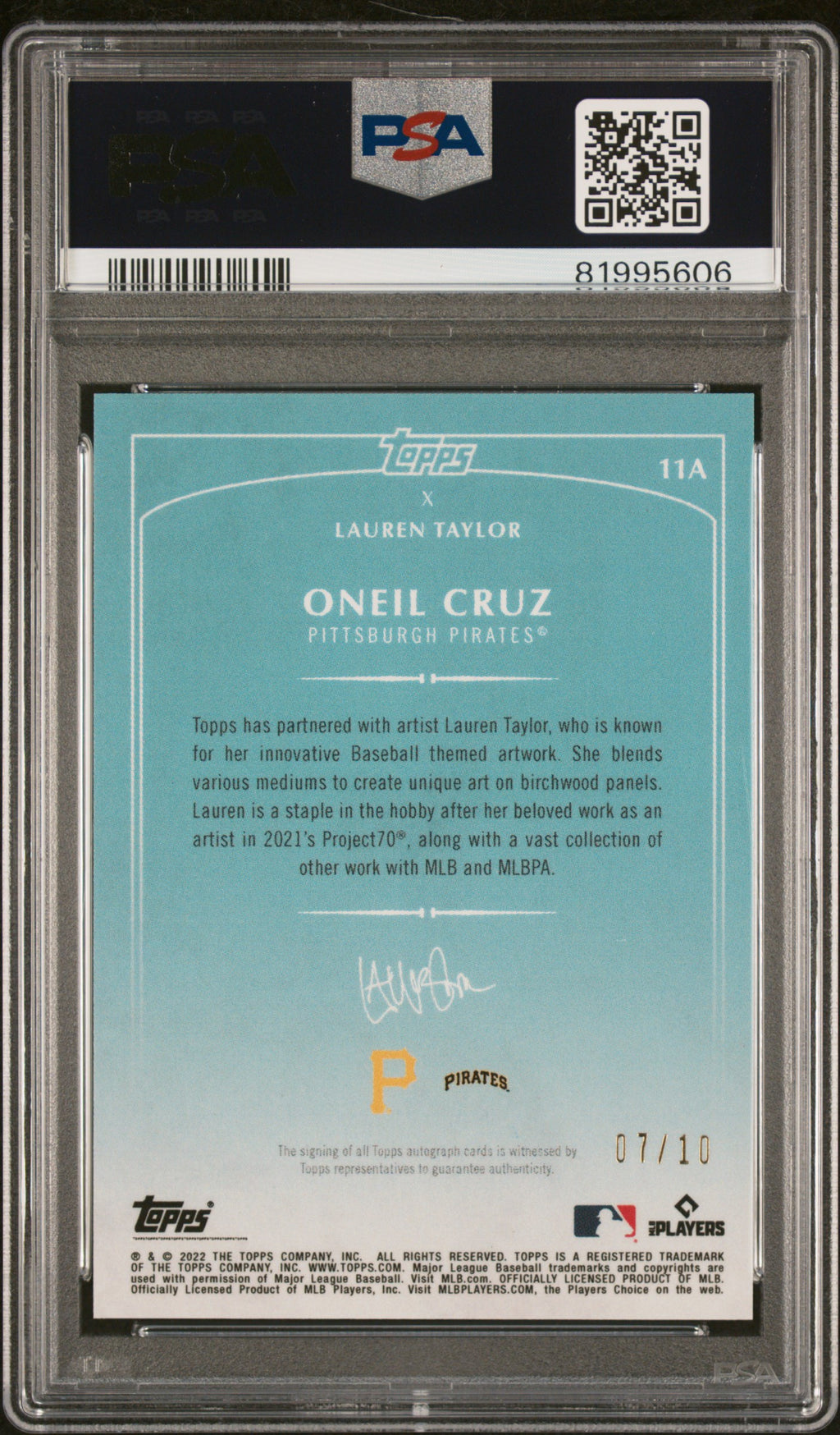 2022 Topps Lauren Taylor Autographs Baseball—Oneil Cruz #11A Red —PSA 9