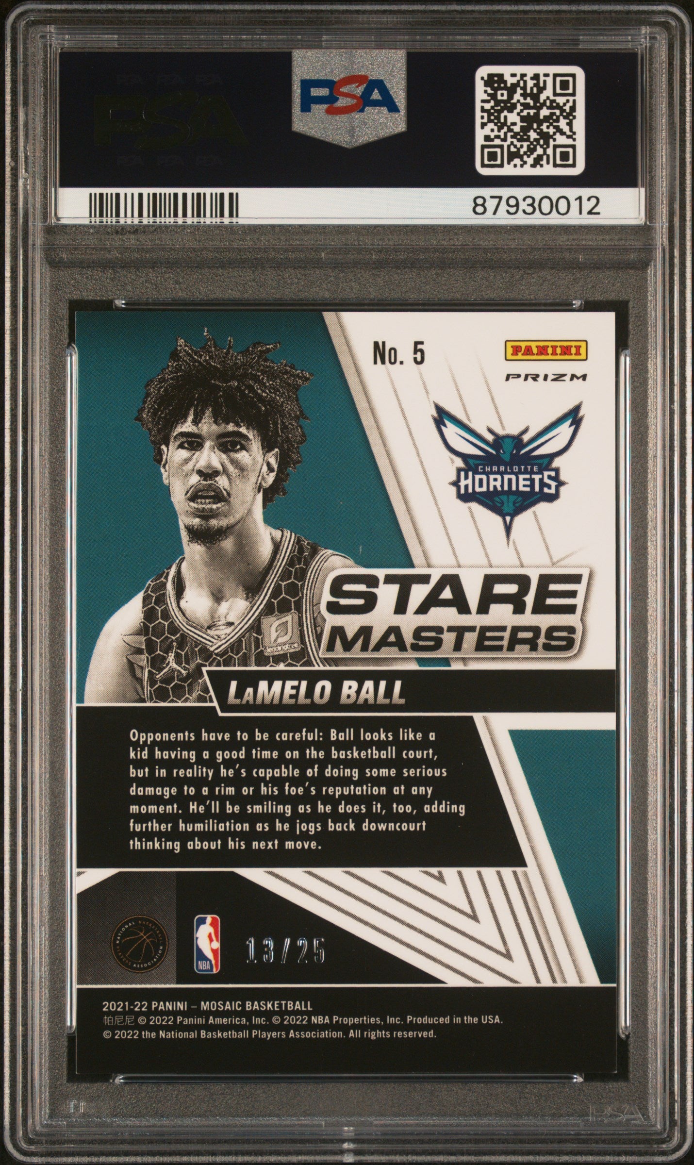 2021 Panini Mosaic Stare Masters Basketball Lamelo Ball STR.Mstrs White #5 PSA 9